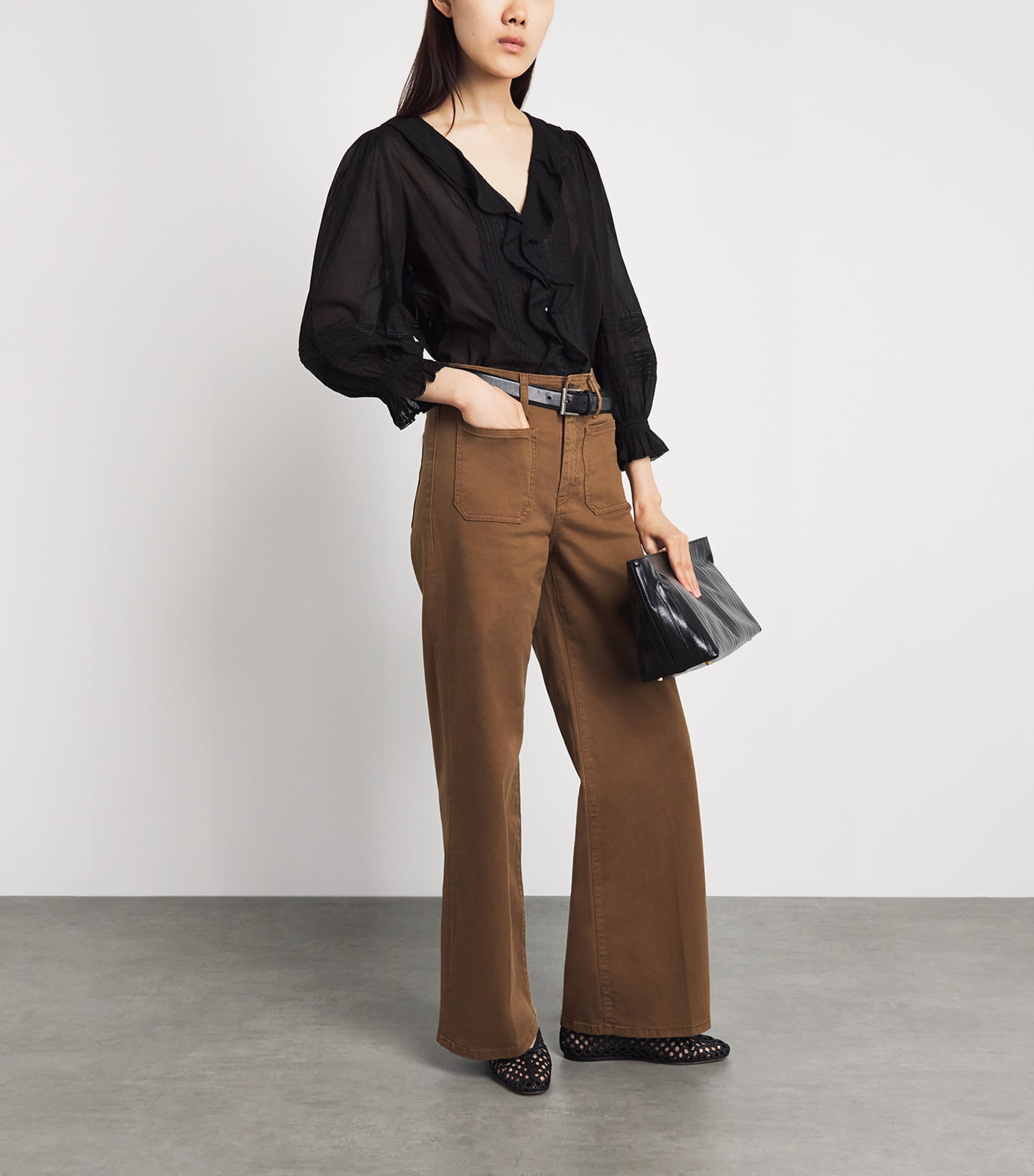 FRAME Womens Cotton-Blend Harbour Palazzo Trousers Ledger Image 2