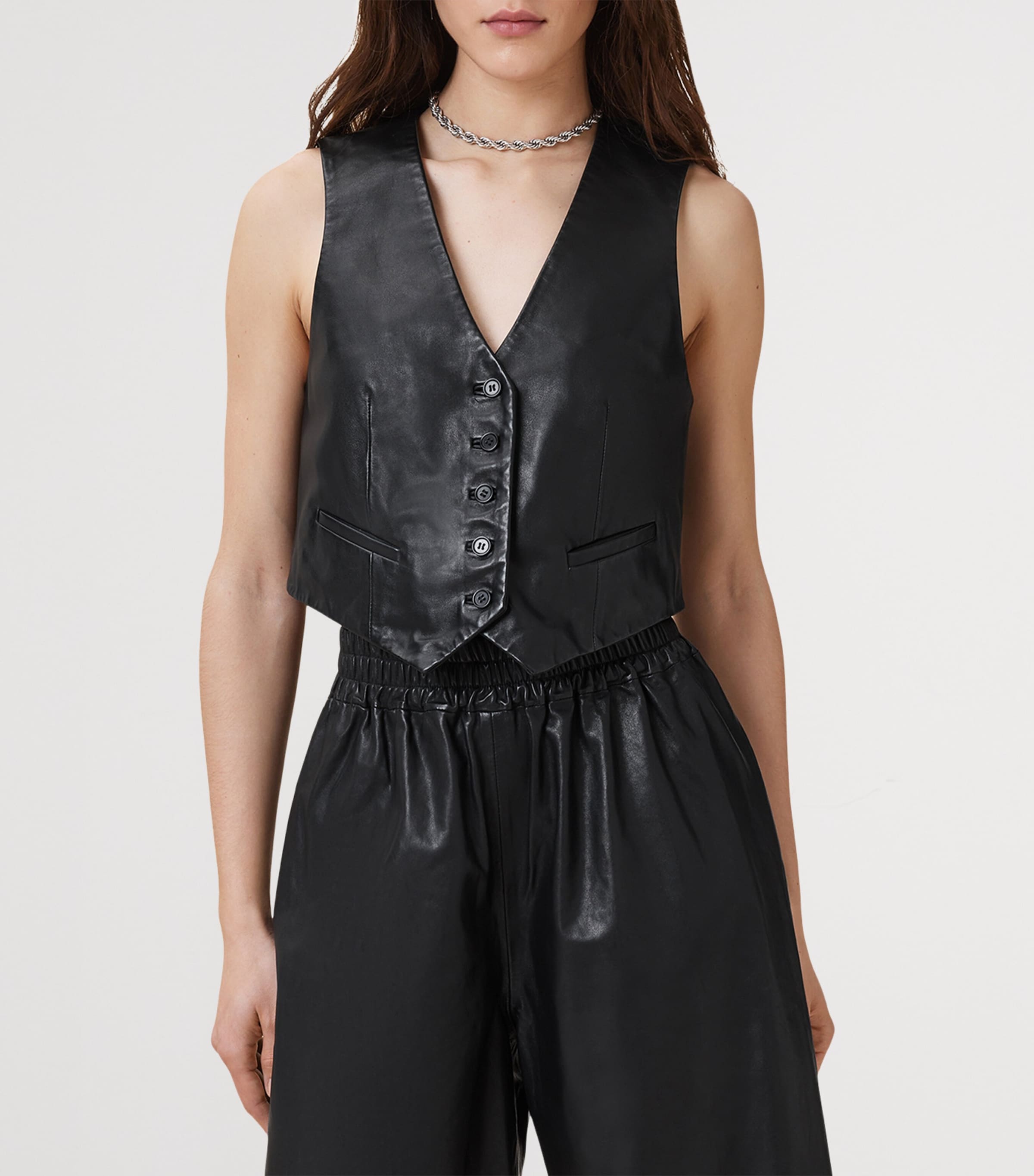 AllSaints Womens Leather Arla Lea Waistcoat Black Image 4