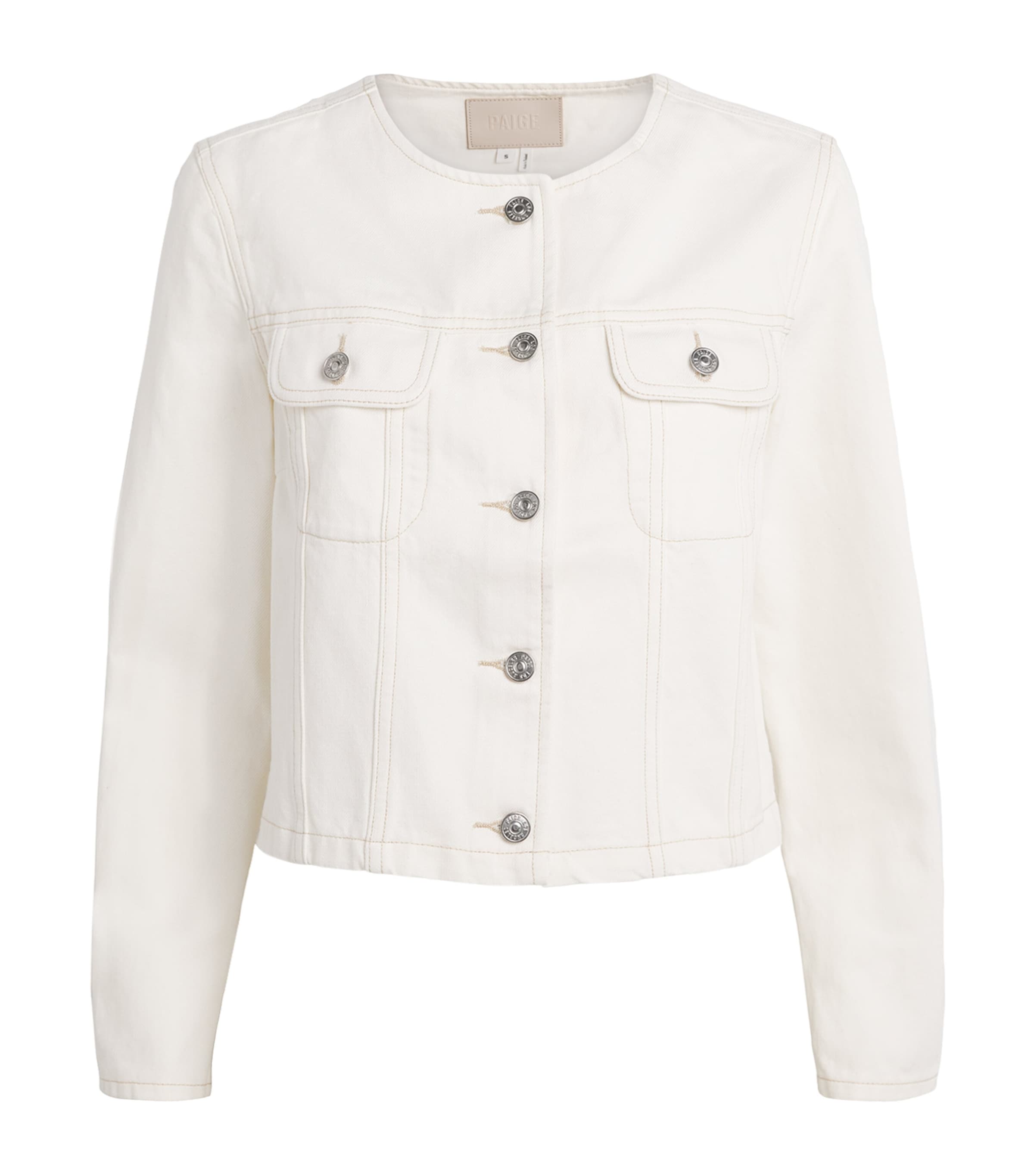PAIGE Womens Cropped Dean Denim Jacket Toasted Ecru Image 1