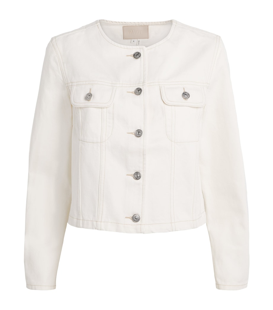 PAIGE Womens Cropped Dean Denim Jacket Toasted Ecru Image 1
