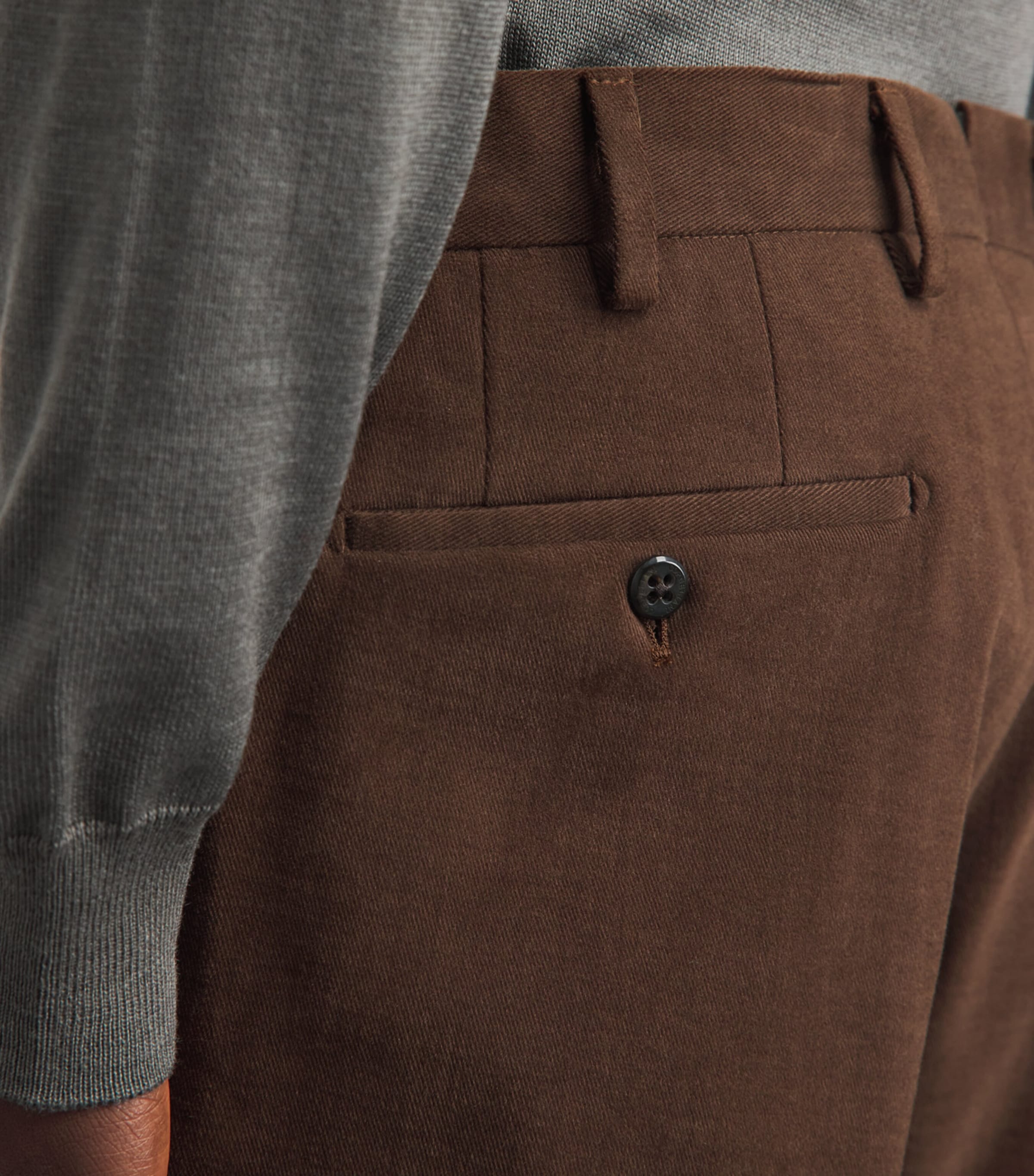 Corneliani Mens Cotton Twill Flat-Front Trousers Burnd Land Brown Image 3