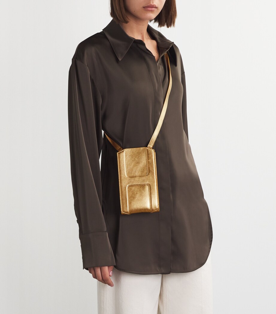 Harrods Leather Metallic Phone Pouch Gold Image 5