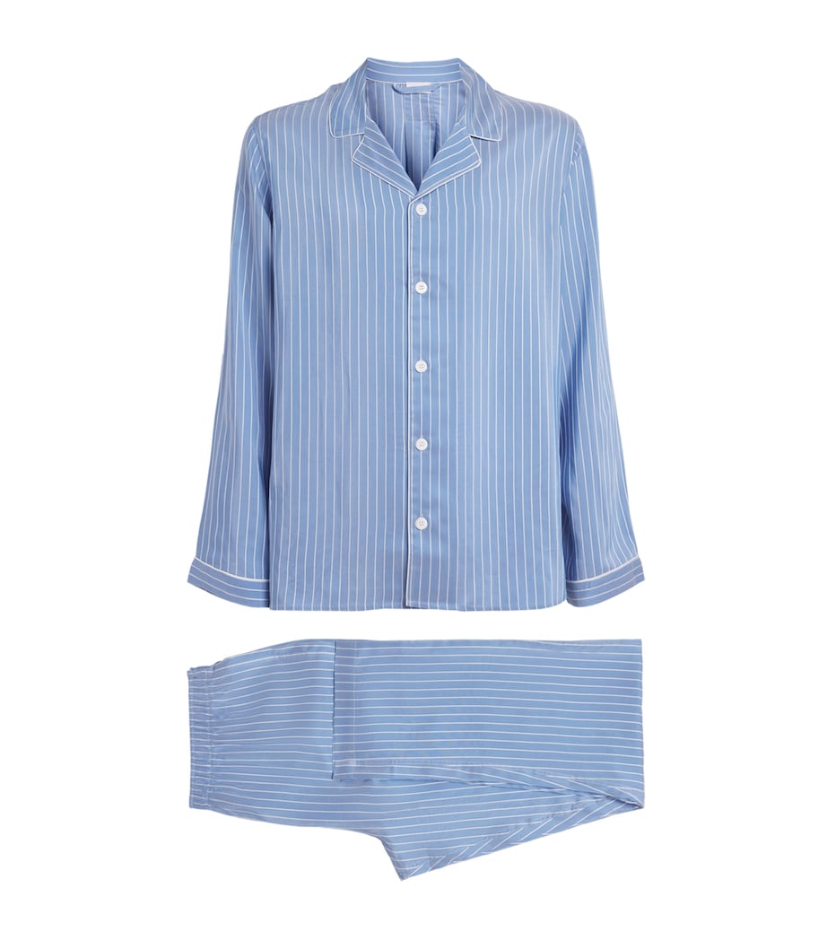 Zimmerli Mens Stripe Long-Sleeve Pyjama Set Blue Image 1