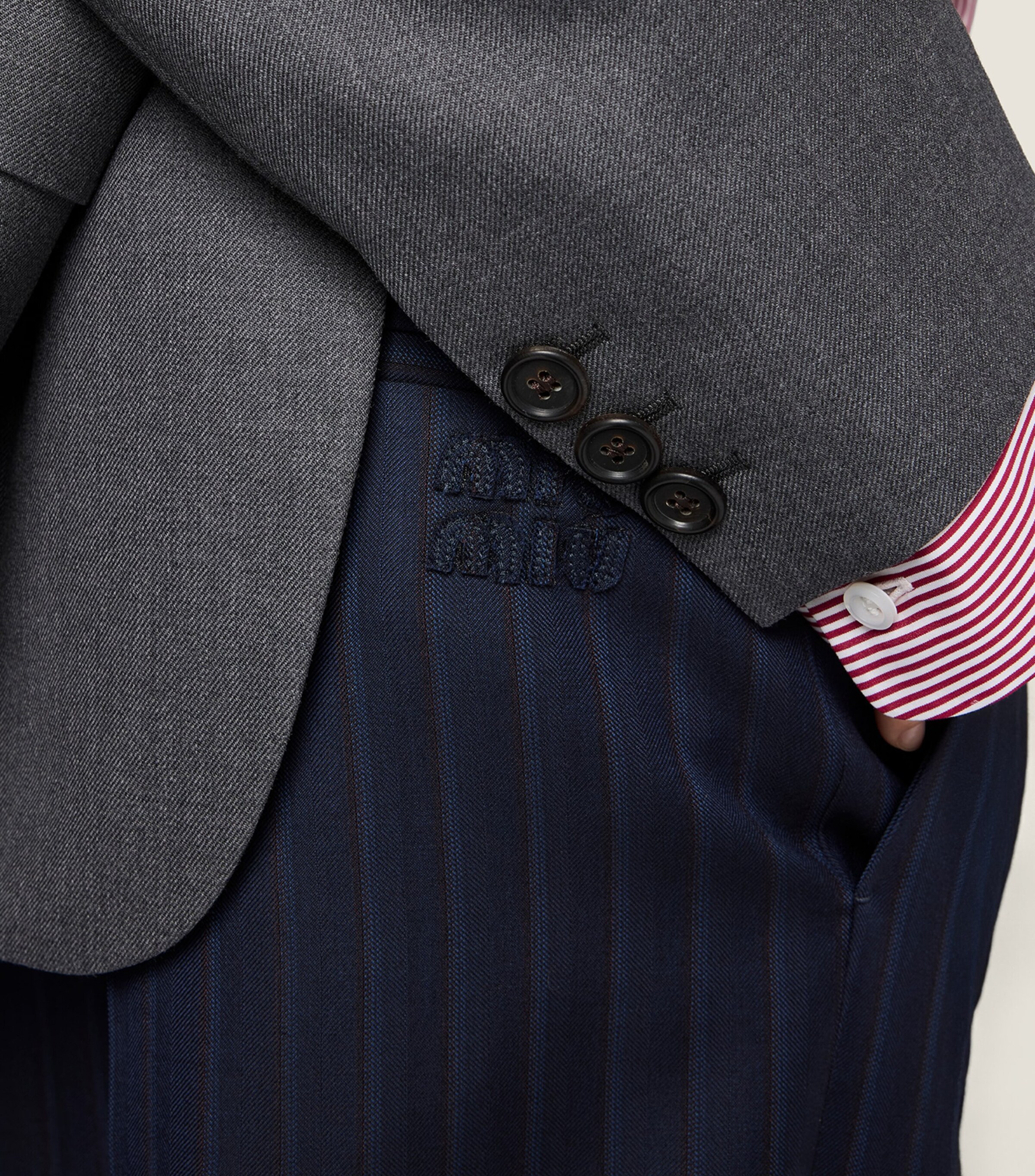 Miu Miu Womens Fleece Wool Pinstripe Trousers Blue Image 6