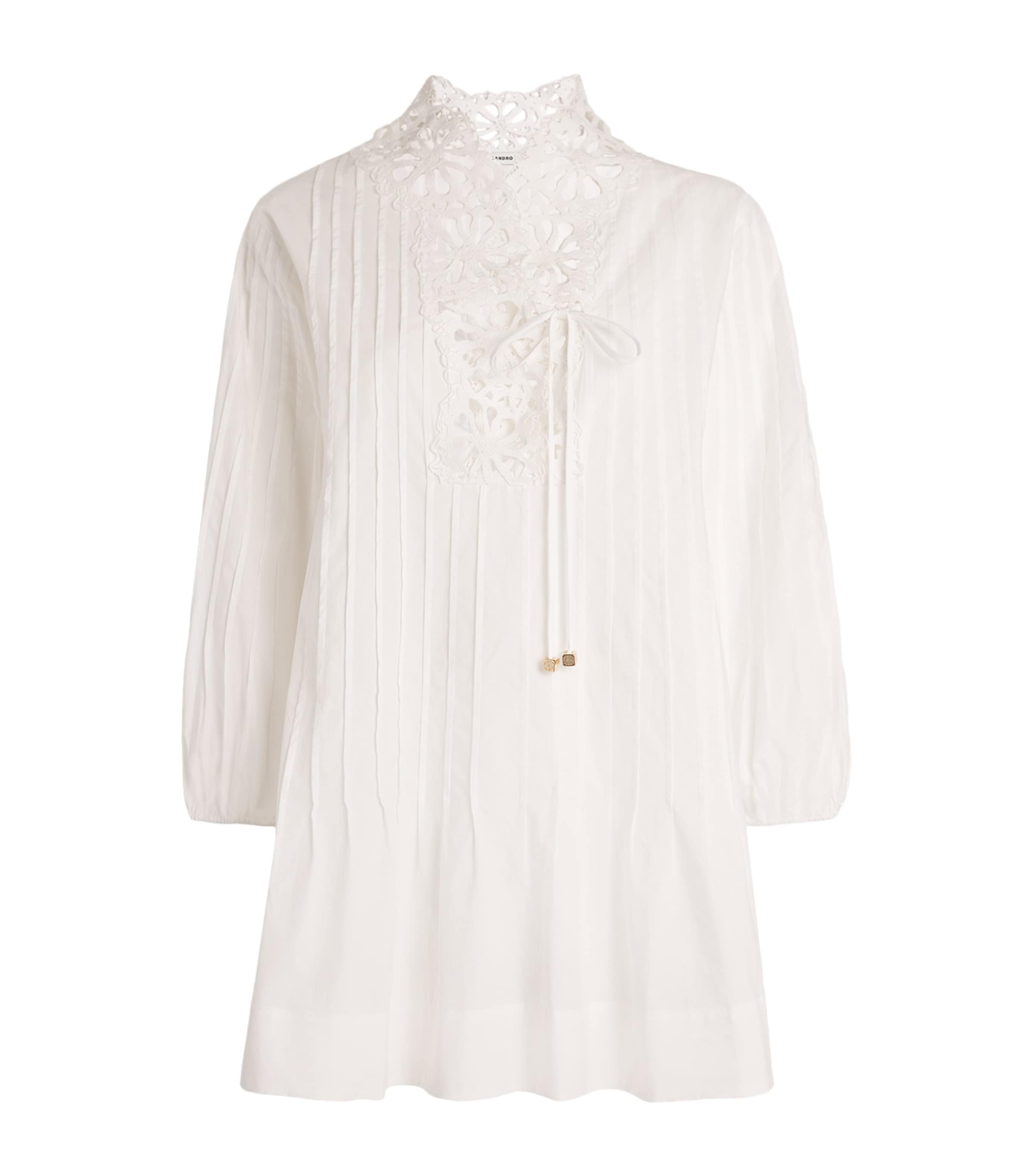 Sandro Cotton Embroidered Tunic In Beige