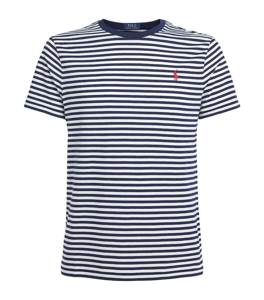Polo Ralph Lauren Mens Cotton Stripe Polo Pony Slim T-Shirt Newport Navy/white Image 1