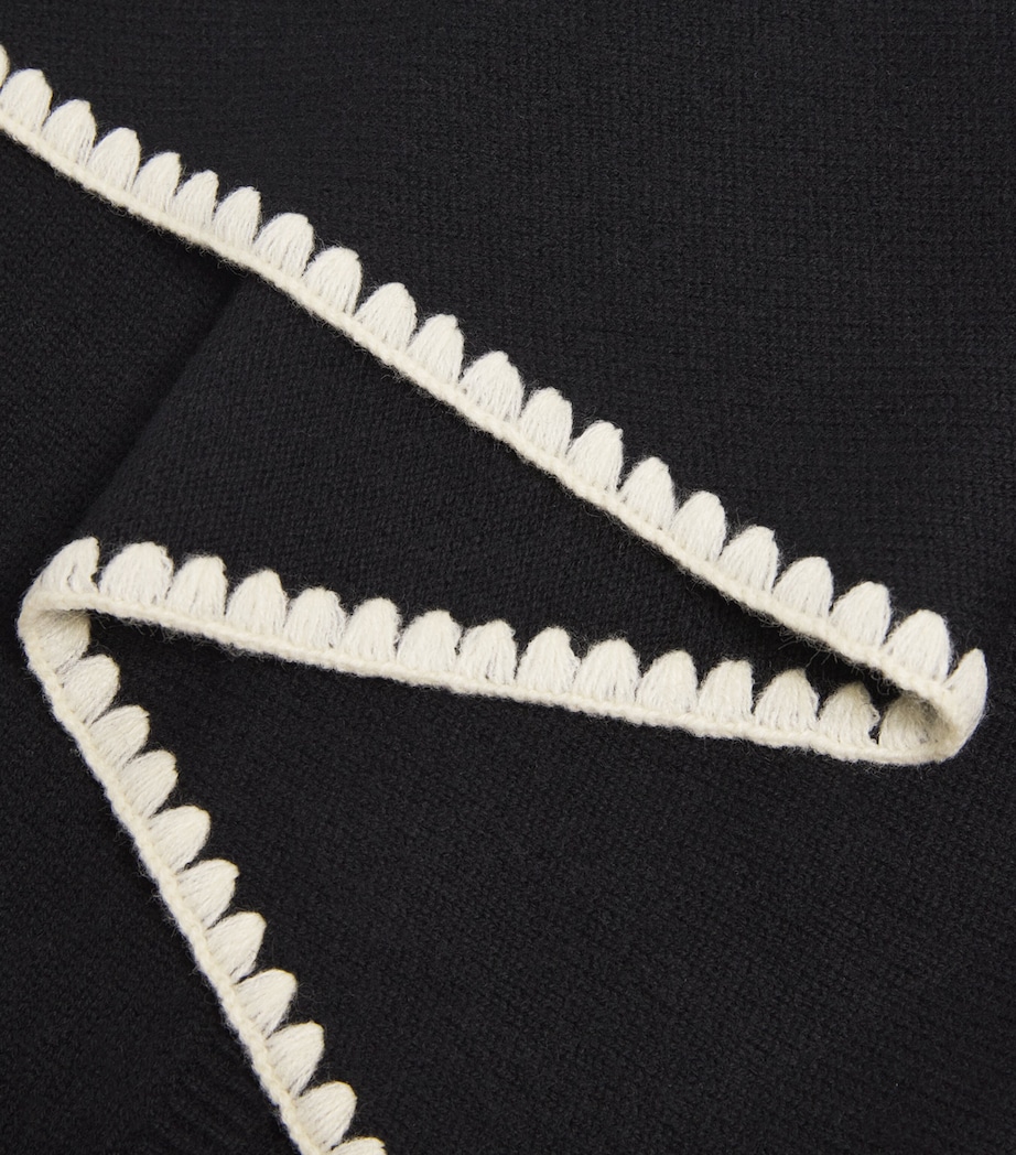 Wool-Cashmere Embroidered Scarf BLACK Image 4