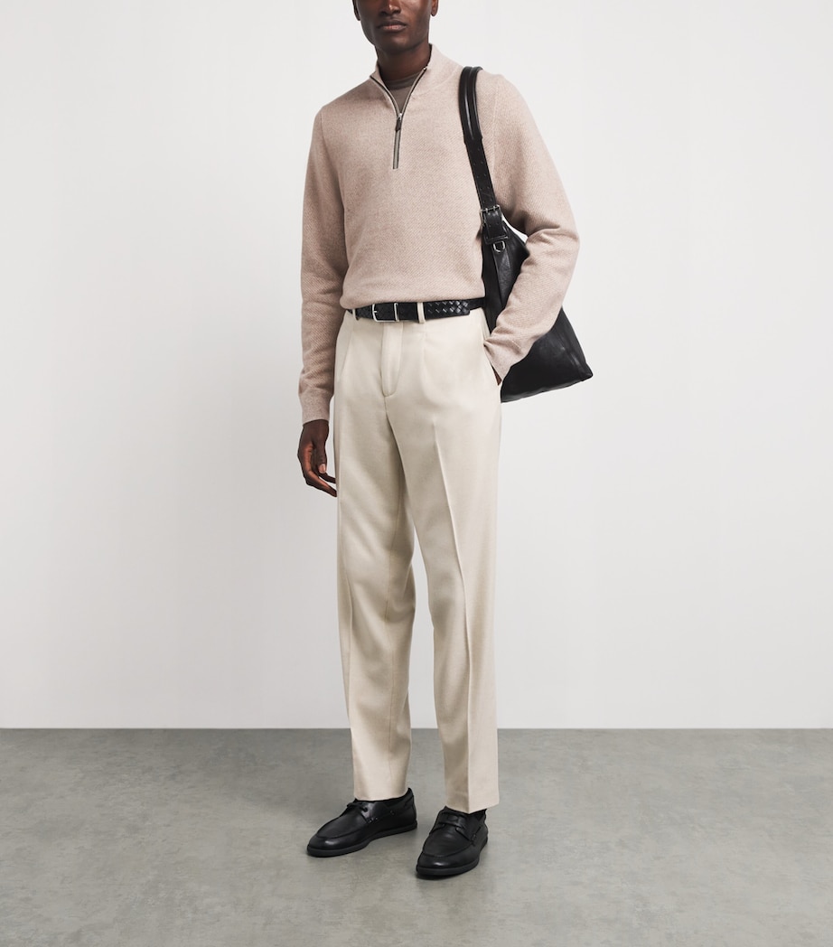 N.Peal Mens Cashmere Quarter-Zip Temple Sweater Toasted Sesameoatmeal Image 2
