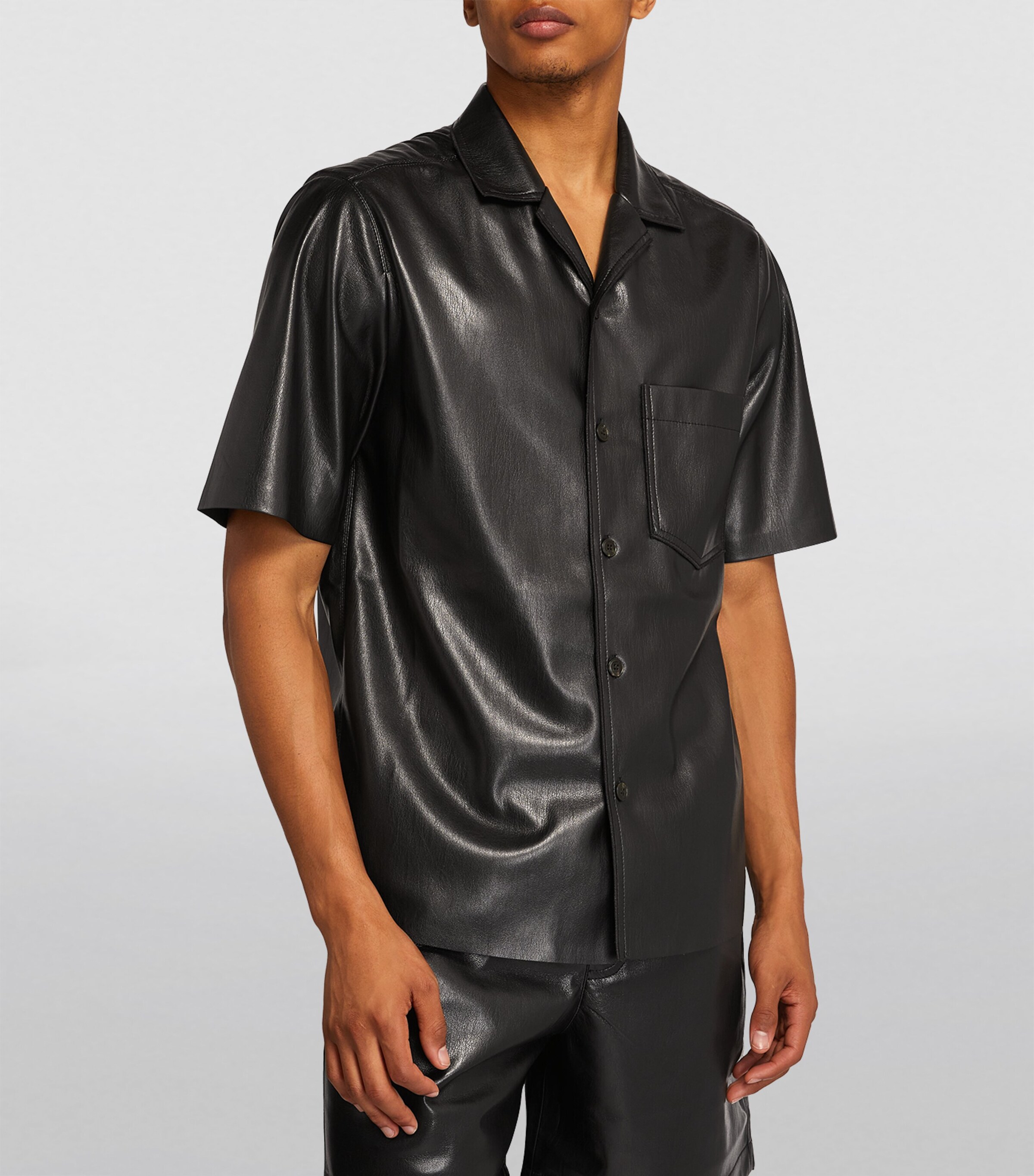 Nanushka Mens Faux Leather Shirt Black Image 3