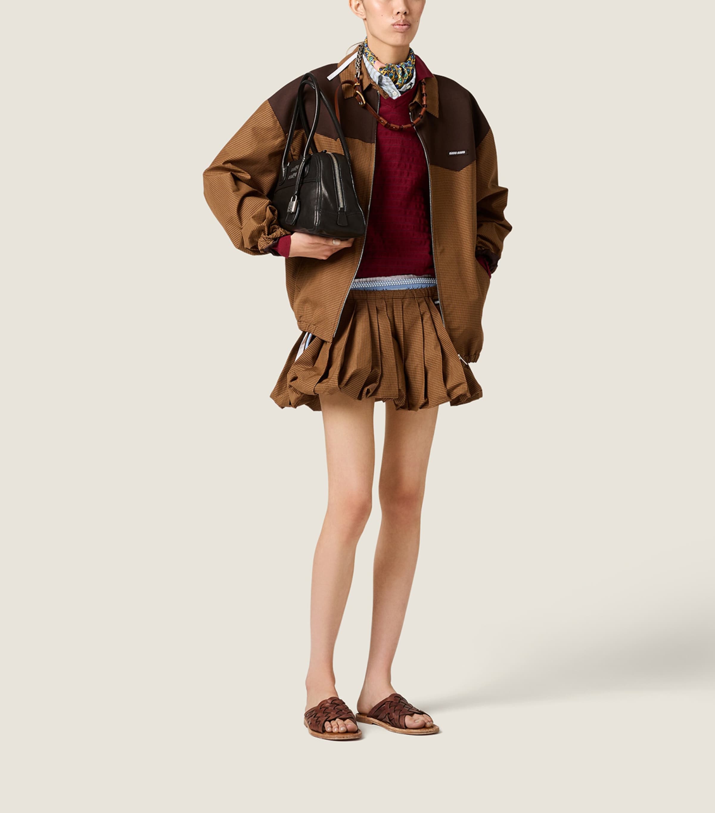 Miu Miu Womens Cotton Gingham Print Blouson Jacket Brown Image 2
