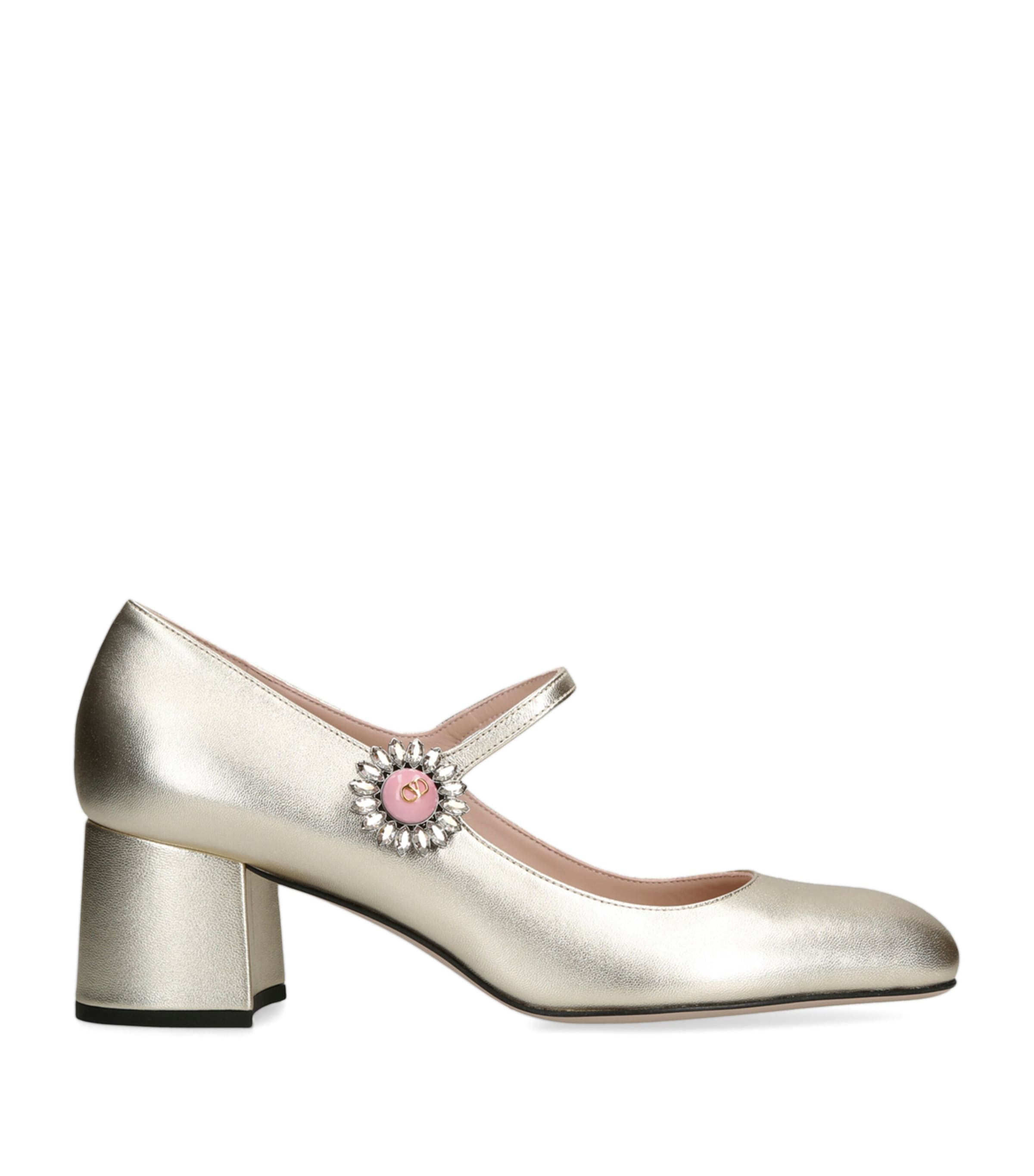Valentino Garavani Leather Embellished Preshoes Pumps 55 In Gold