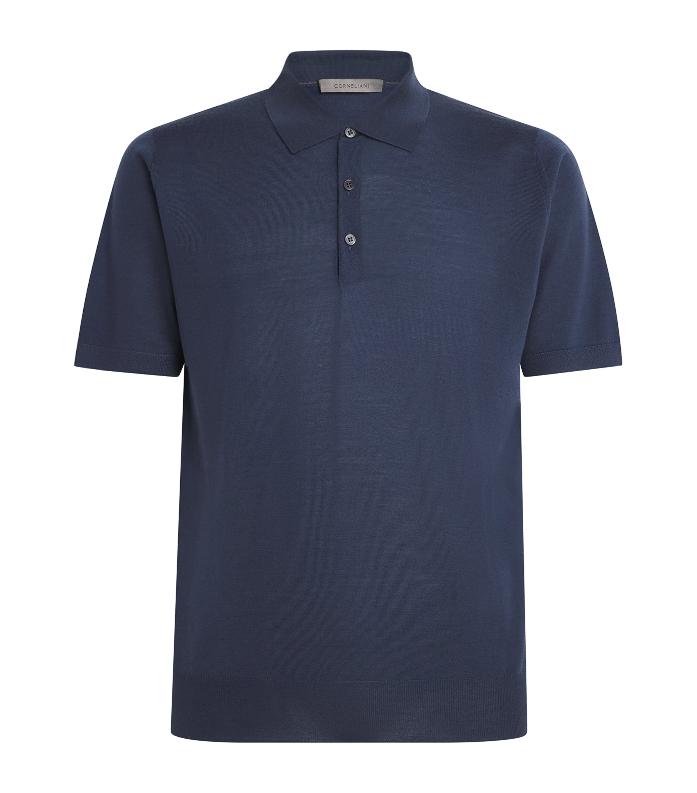 Corneliani Mens Wool Polo Shirt Drk Ceruole Ble Image 1