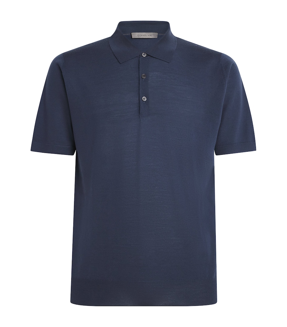 Corneliani Mens Wool Polo Shirt Drk Ceruole Ble Image 1