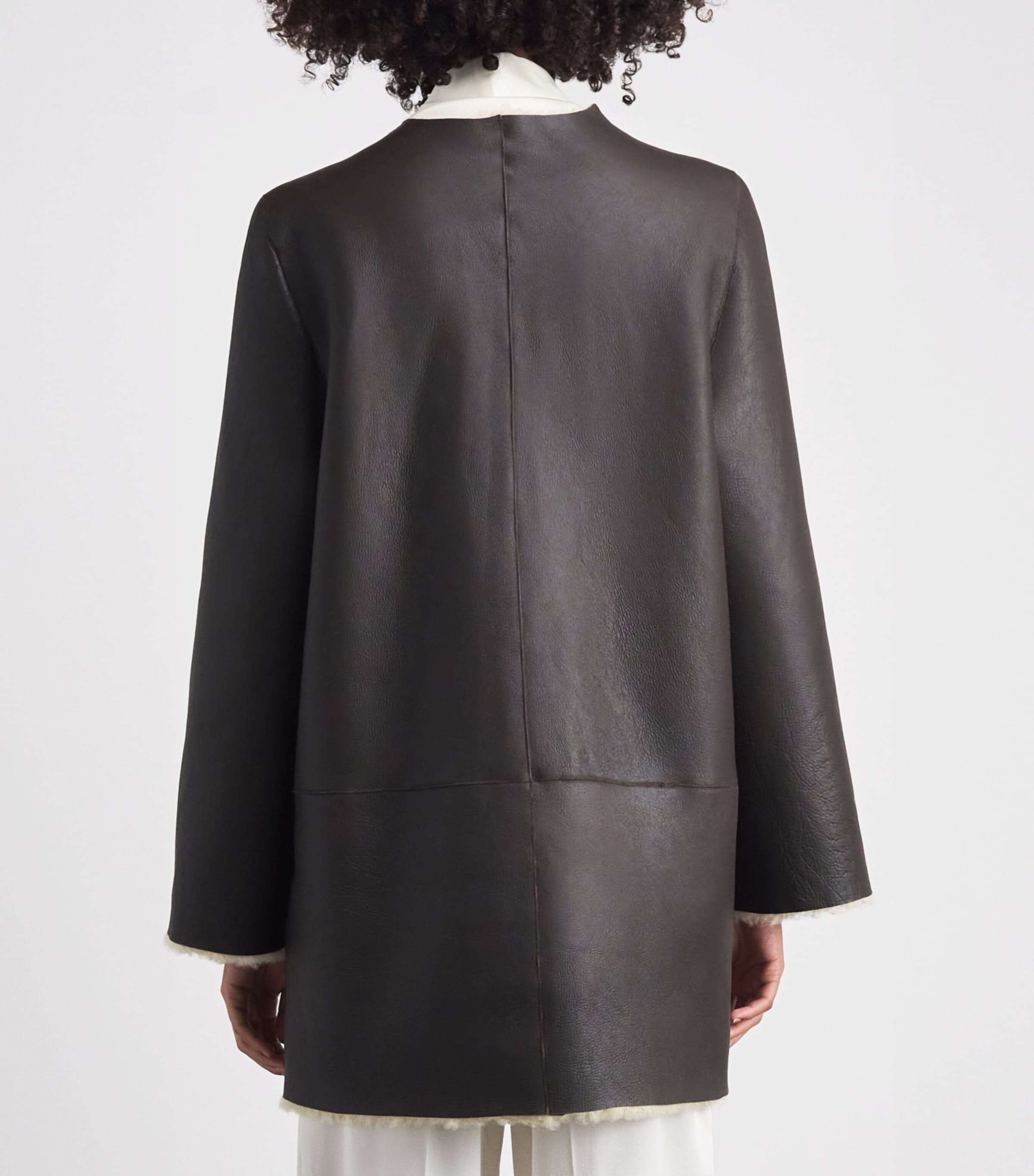 Stylein Womens Shearling-Leather Reversible Veda Coat Cream Image 5