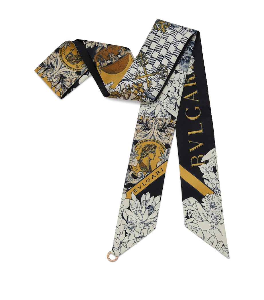 Silk Printed Skinny Scarf BLACK Image 1