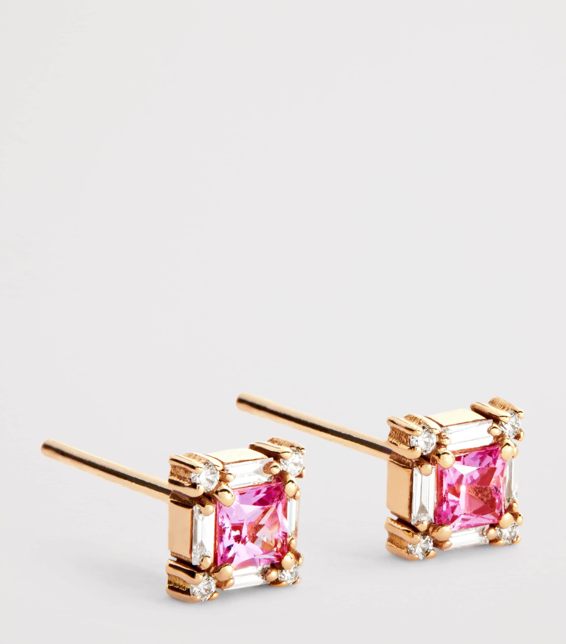 Suzanne Kalan Rose Gold, Diamond and Pink Sapphire Mini Princess Stud Earrings Rg/p Image 3
