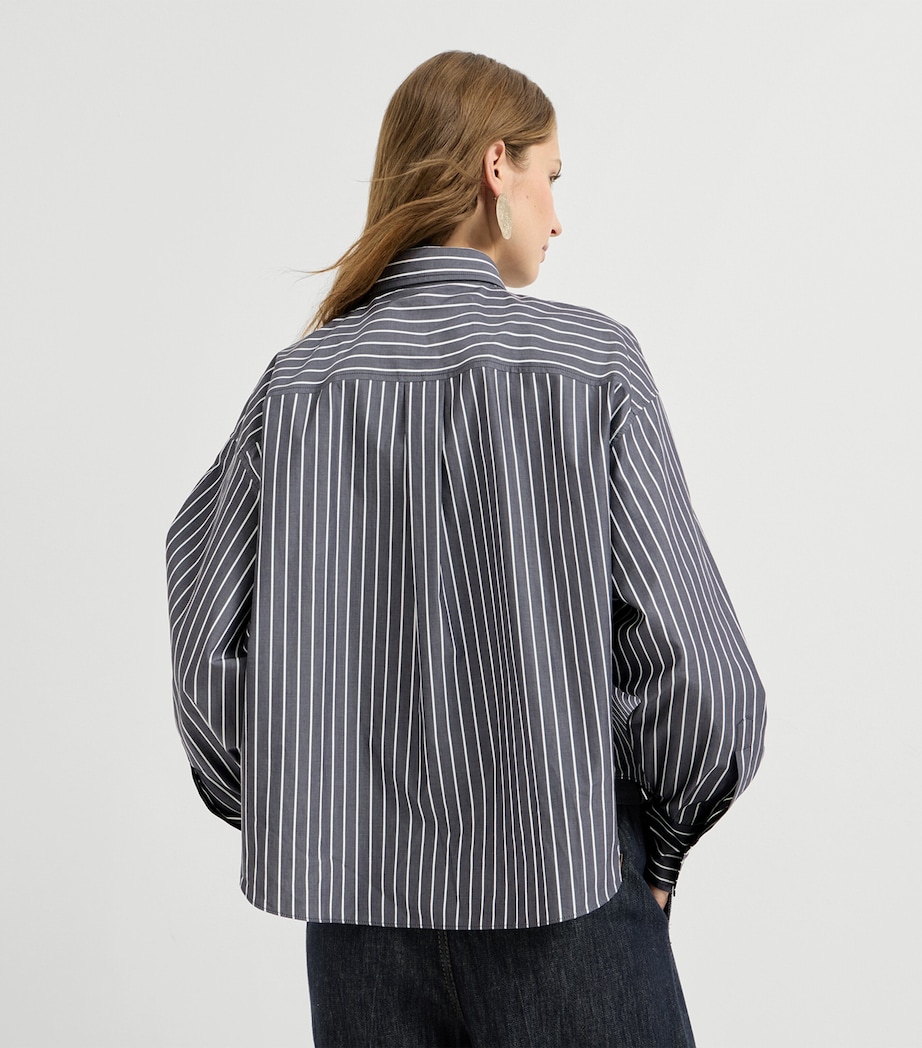 Brunello Cucinelli Womens Cotton Poplin Stripe Shirt Blu/bianco Image 3