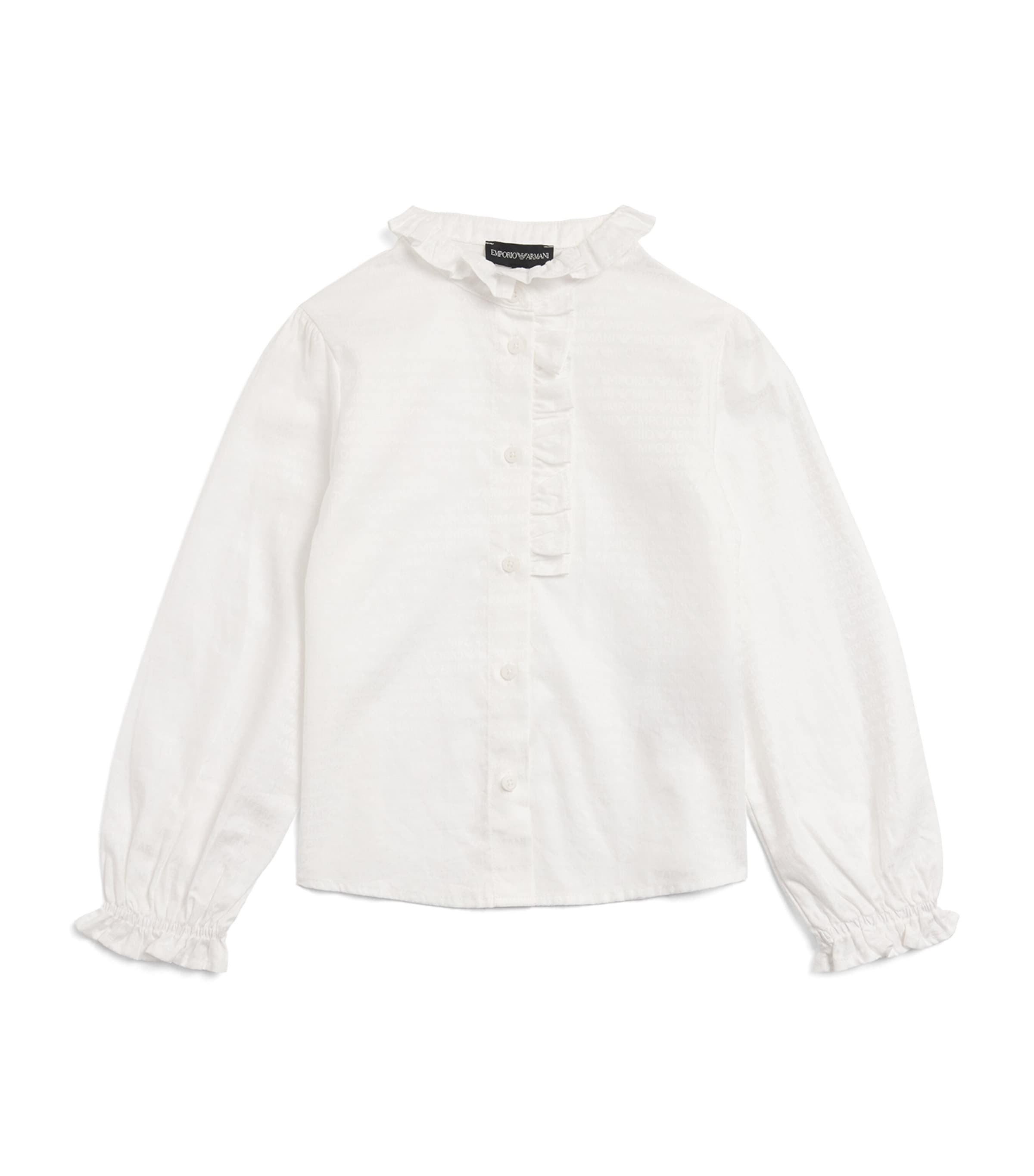 Shop Emporio Armani Cotton Ruffled Shirt In White