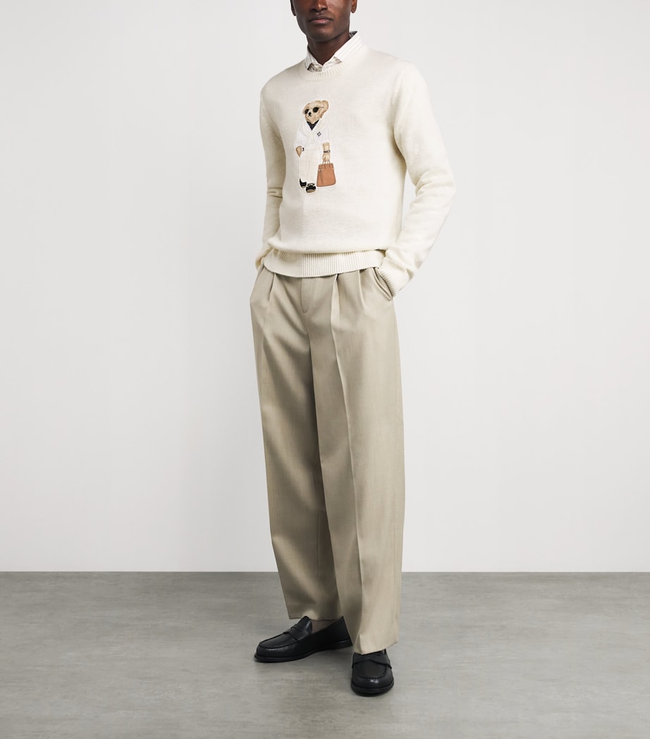 Ralph Lauren Purple Label Mens Silk-Linen Polo Bear Sweater Classic Cream Image 2