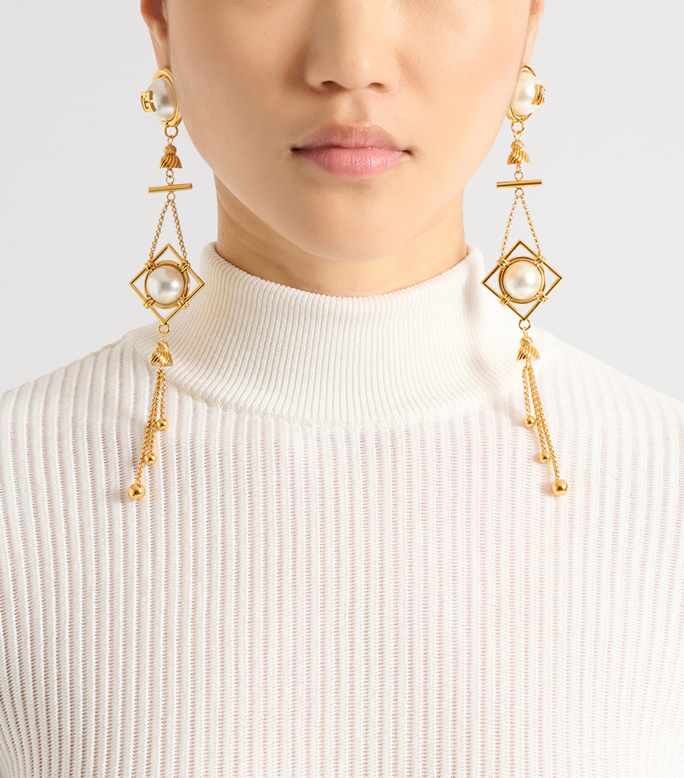 Balmain Monogram Pendant Earrings Oro/perle Image 2