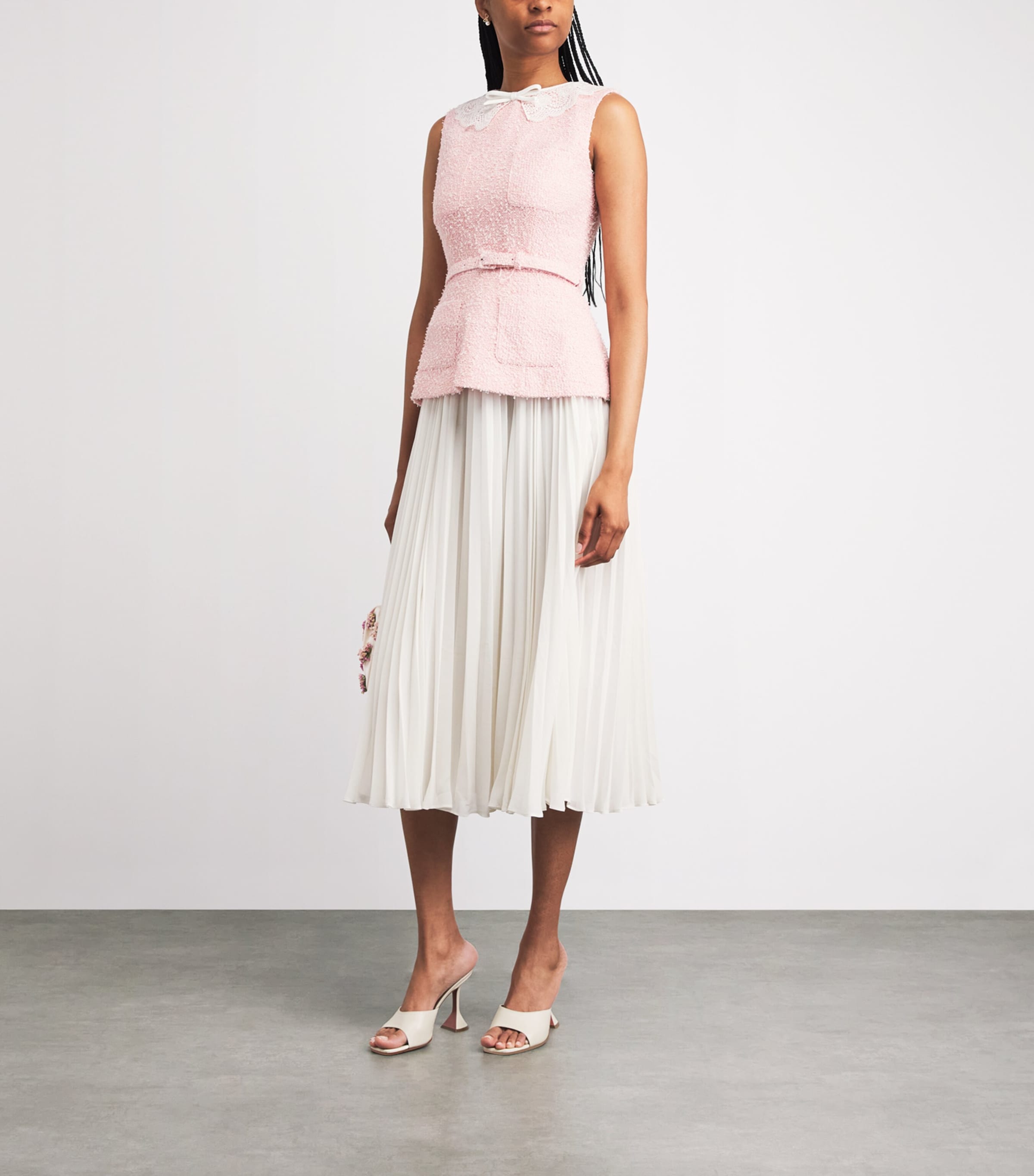 Self-Portrait Womens Bouclé Lace-Collar Midi Dress Pink Image 2