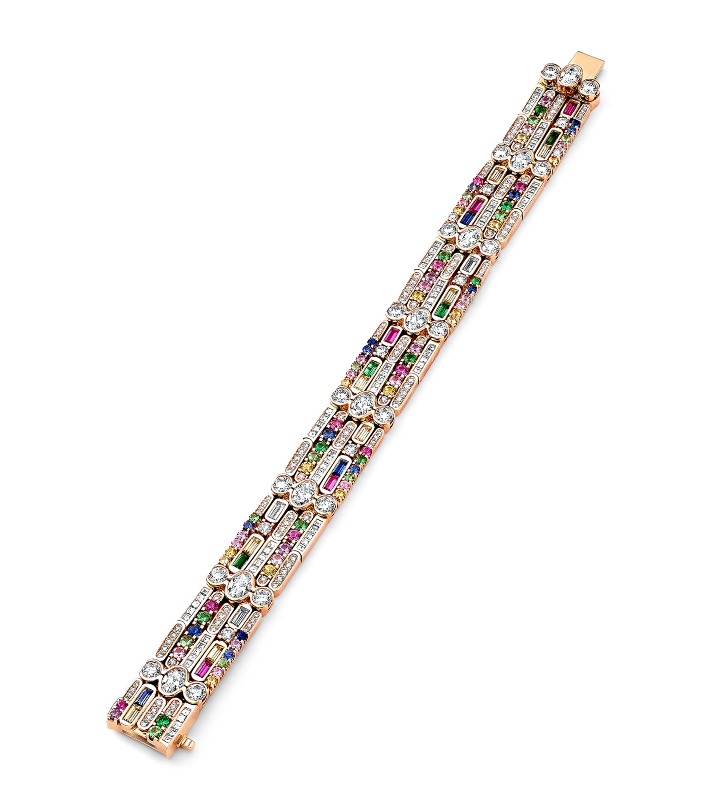 Boodles Rose Gold, Diamond, Sapphire, Ruby and Tsavorite Play of Light Chelsea Bracelet Rose Gold Image 1