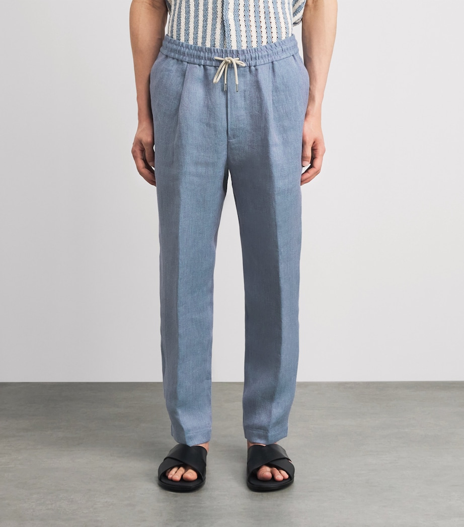 Jacob Cohën Mens Linen Drawstring Straight Trousers Azzurro Image 4