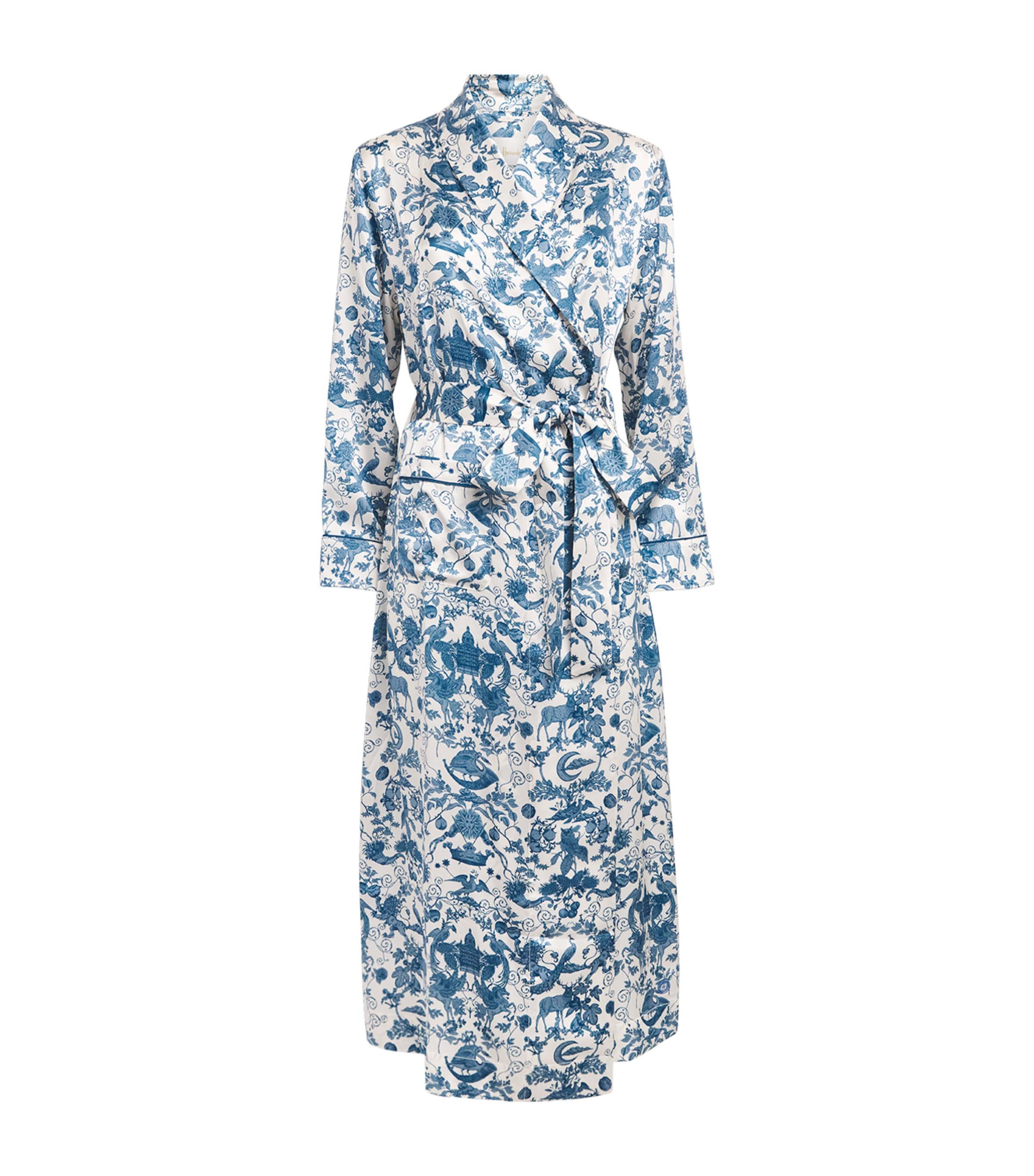 Harrods Silk Menagerie Night Robe Blue