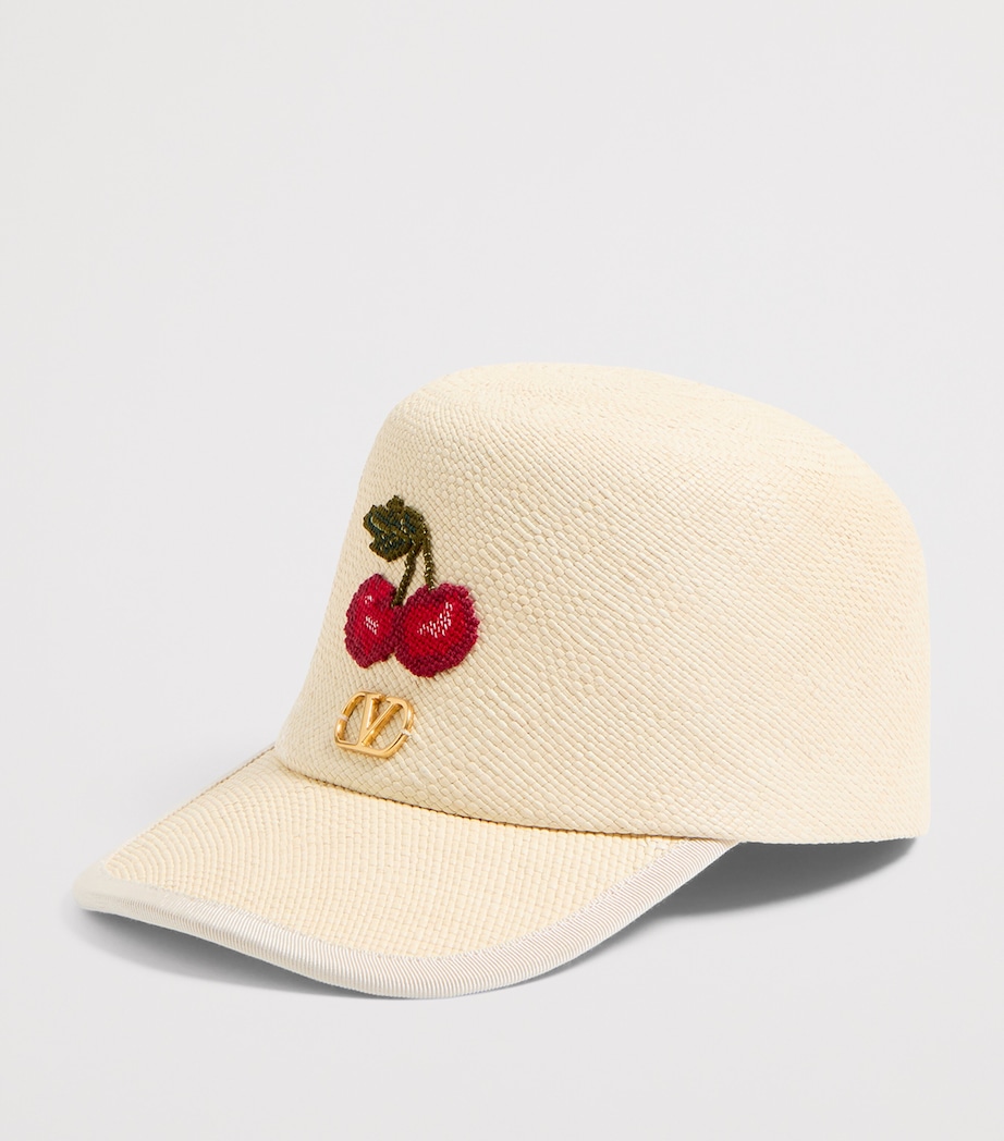 Valentino Garavani Straw VLogo Signature Cherryfic Baseball Cap Bxx Image 2
