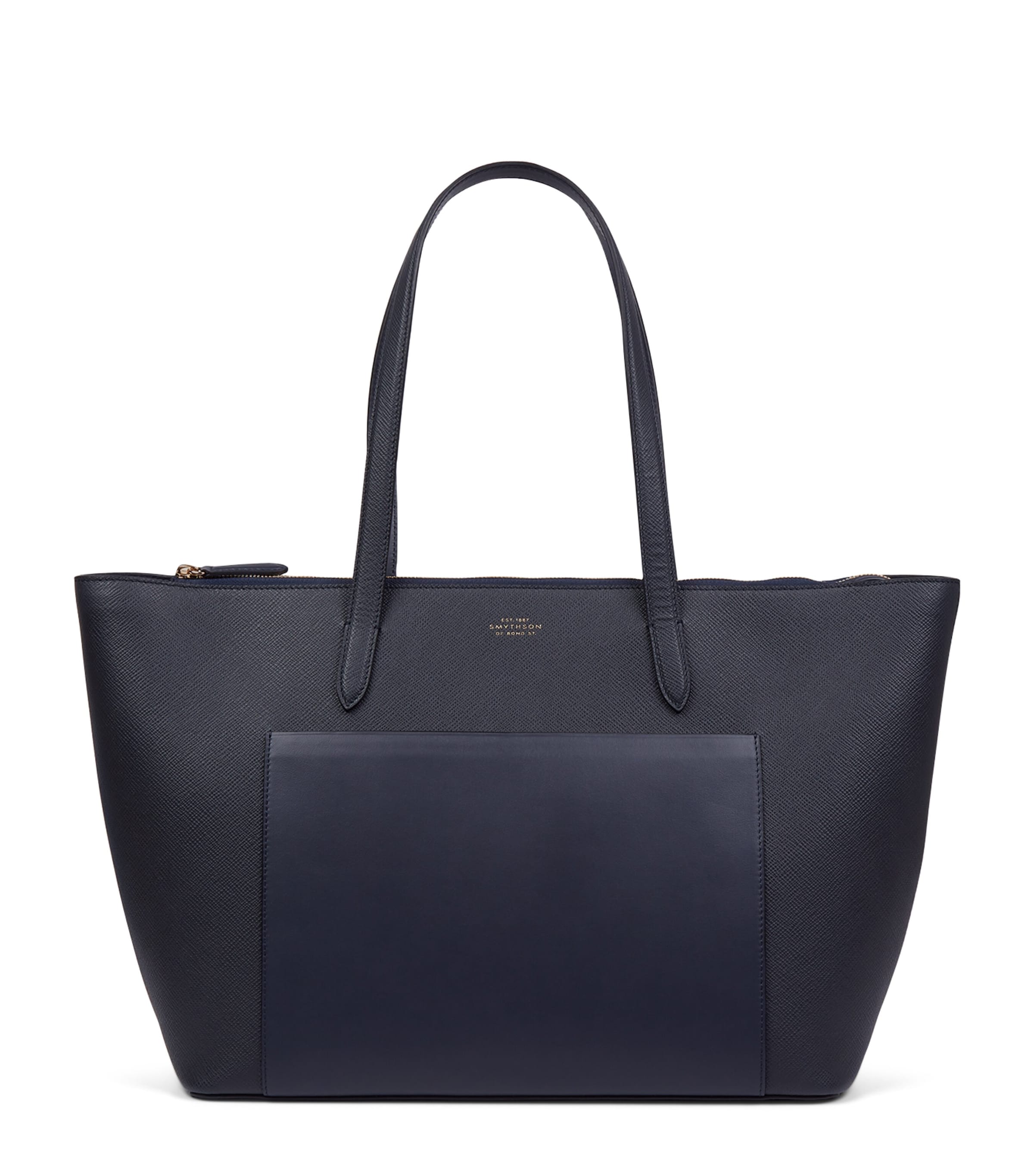 Smythson East West Tote Bag With Zip In Panama In Blue