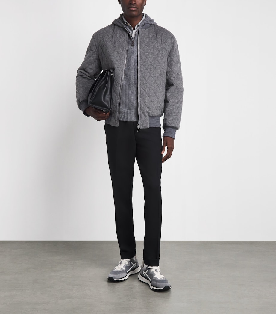 Isaia Mens Wool-Cashmere Knitted Hoodie Image 2