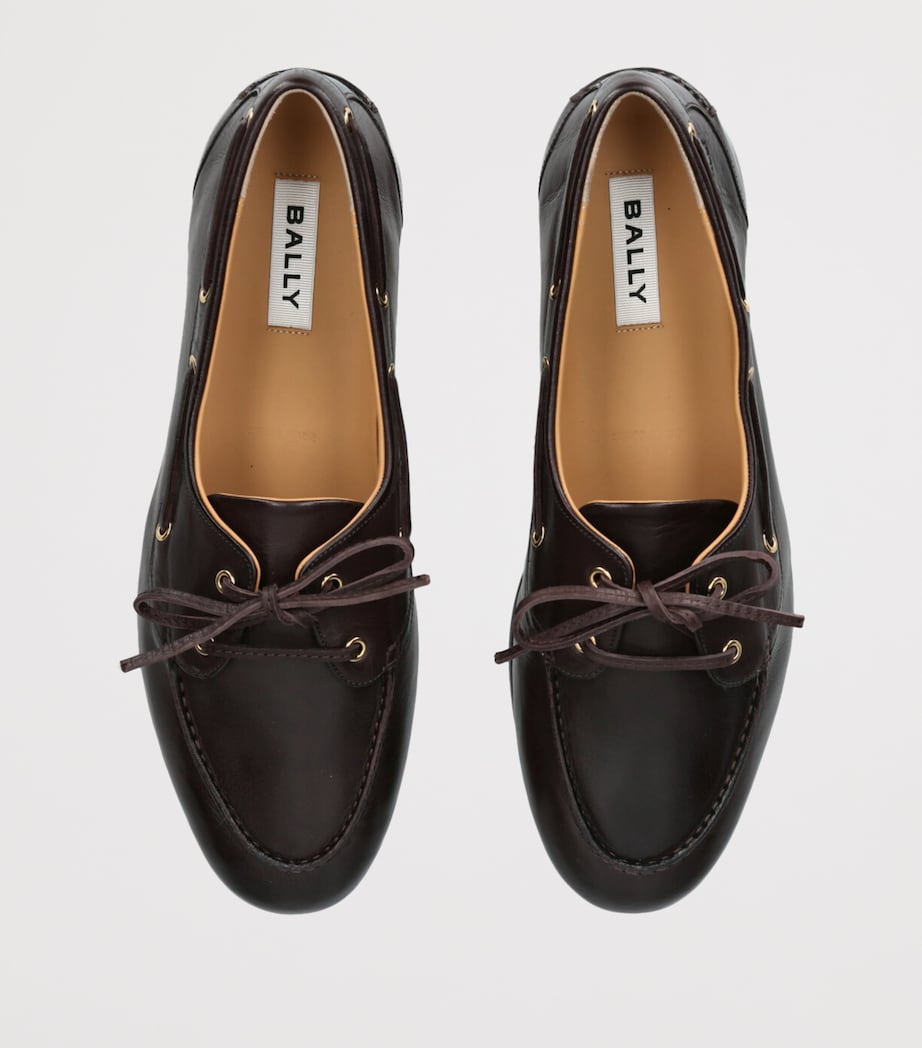 Bally Leather Plume Boat Shoes Dark Brown Image 4