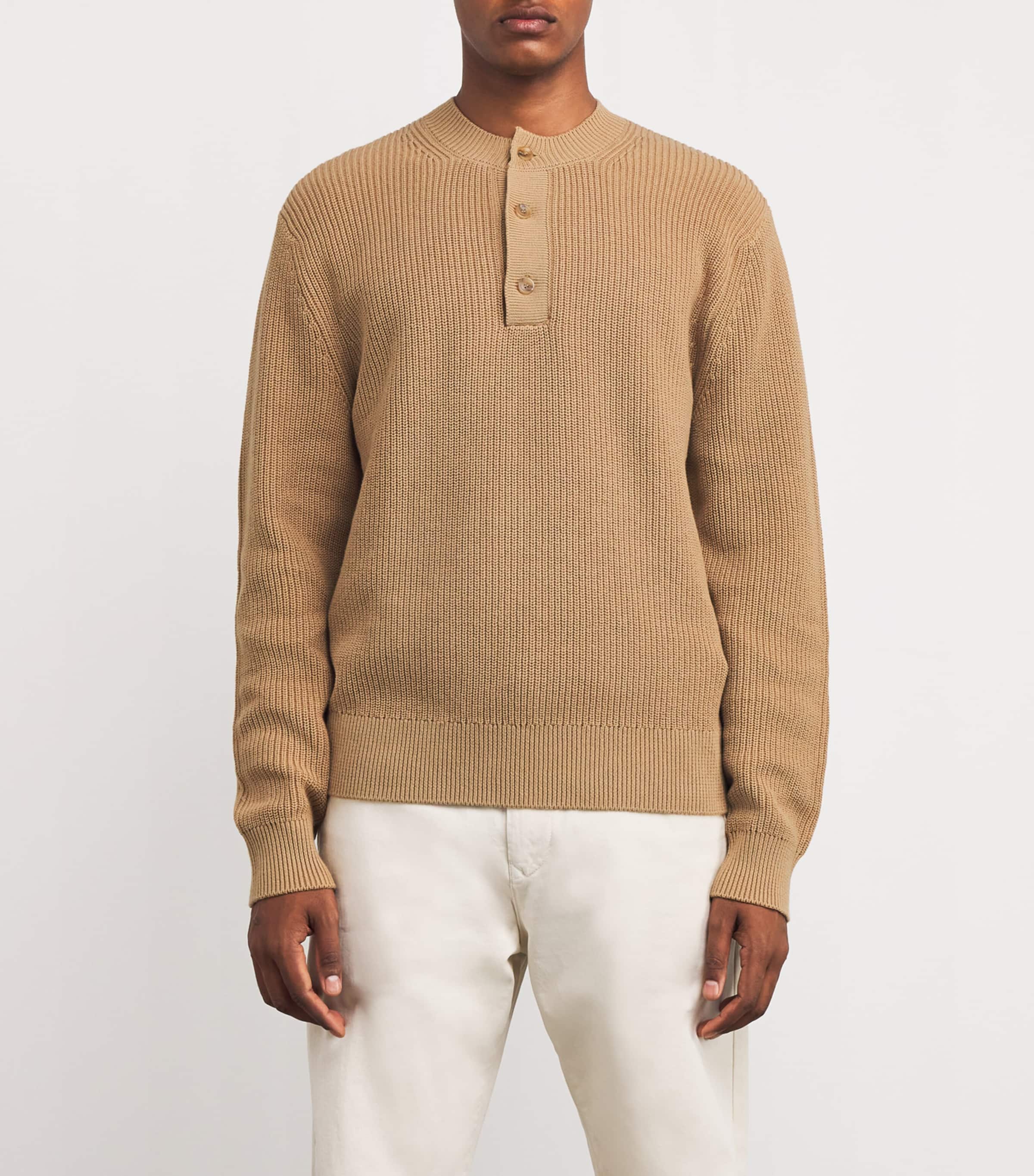 Cotton Henley Sweatshirt BEIGE Image 3