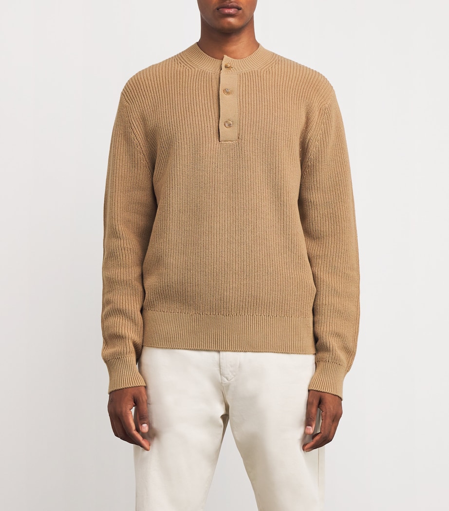 Cotton Henley Sweatshirt BEIGE Image 3