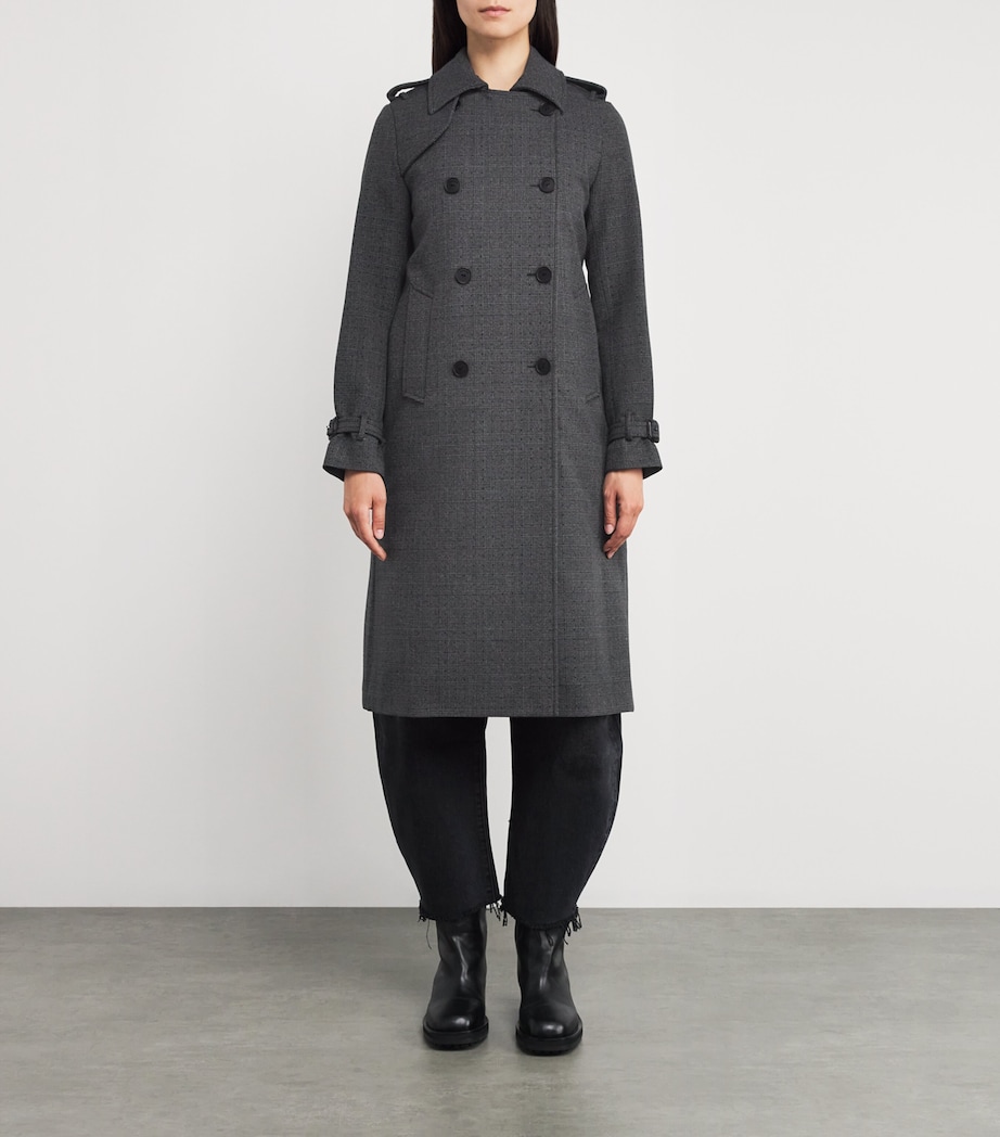 Rhinestone-Embellished Check Trench Coat GREY / BROWN Image 3