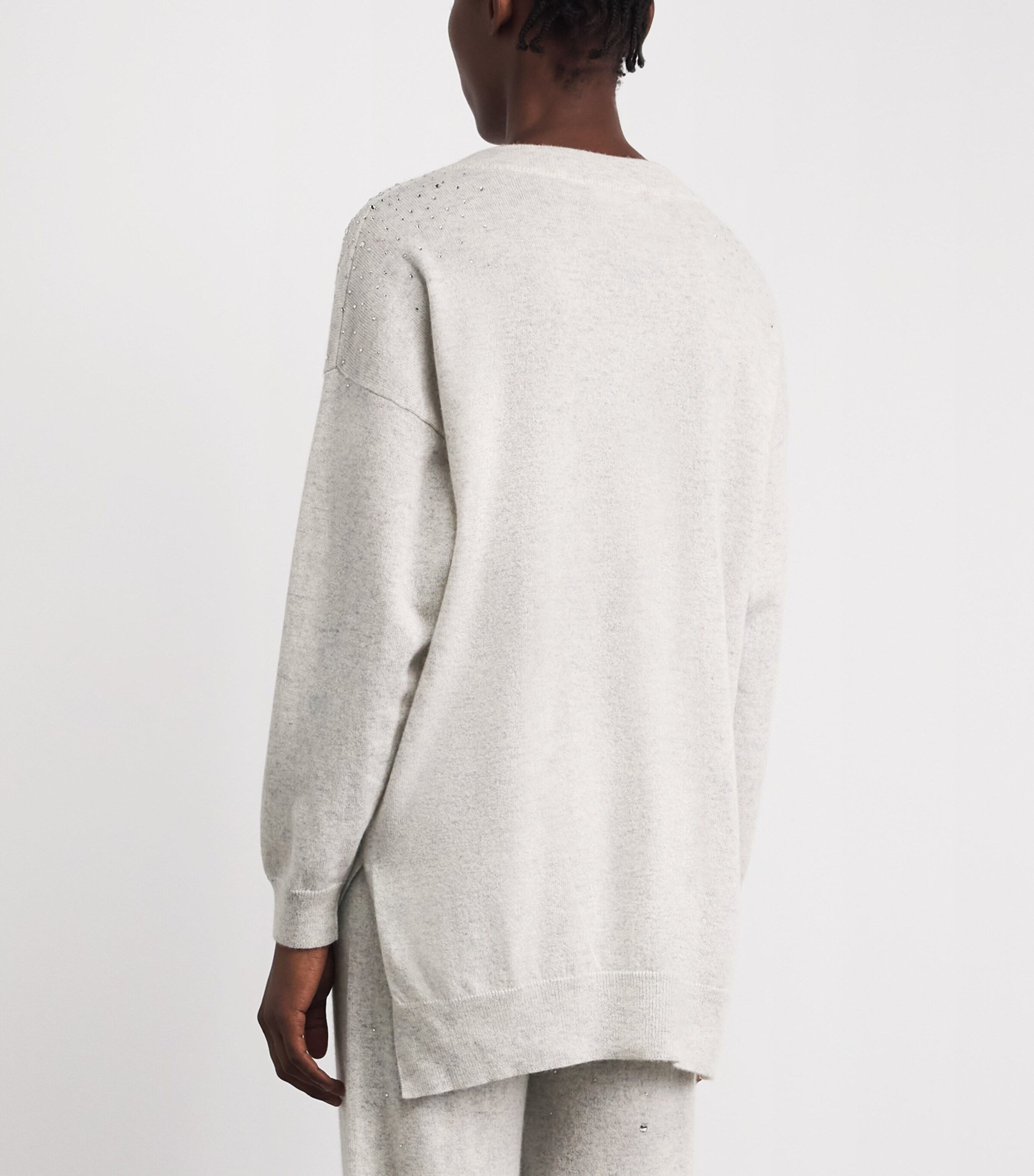 William Sharp Womens Cashmere Crystal-Embellished Sweater Silverhaze Crystal Image 5