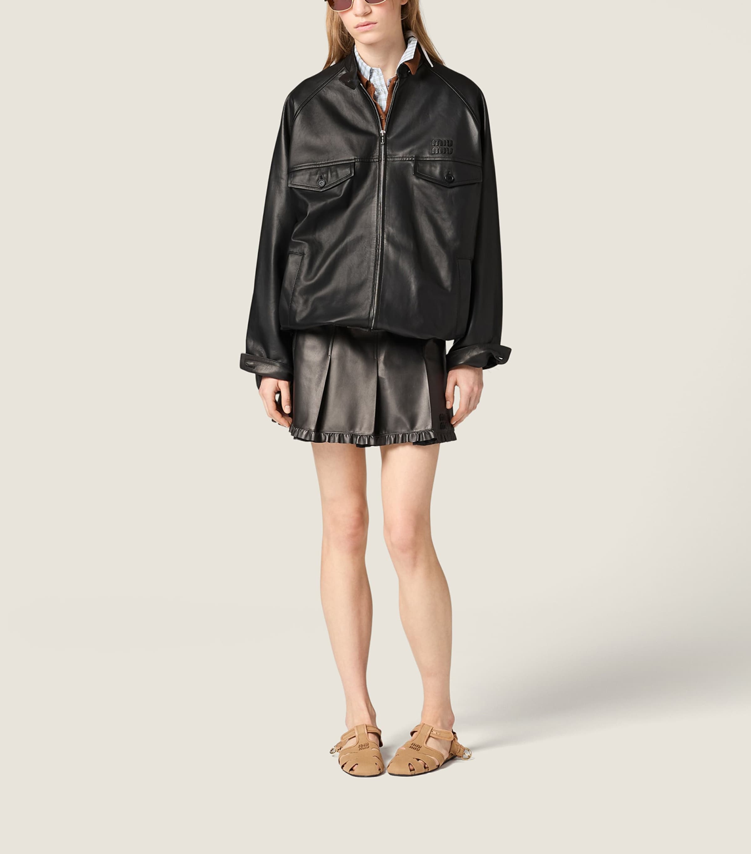 Miu Miu Womens Nappa Leather Blouson Jacket Black Image 2