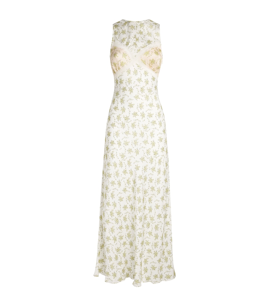 Sandro Paris Womens Floral Print Maxi Dress Olive / Ecru Image 1
