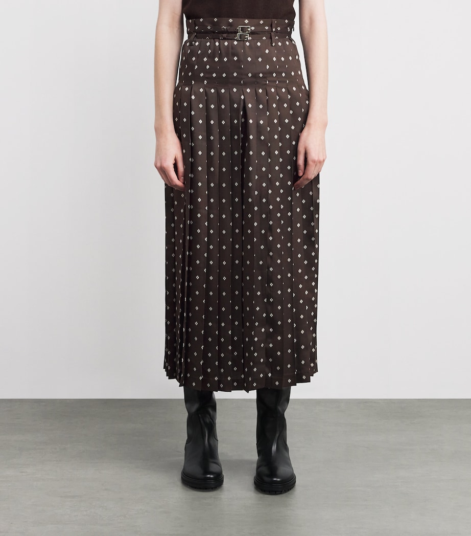Pleated Patterned Midi Skirt BROWN / WHITE Image 3
