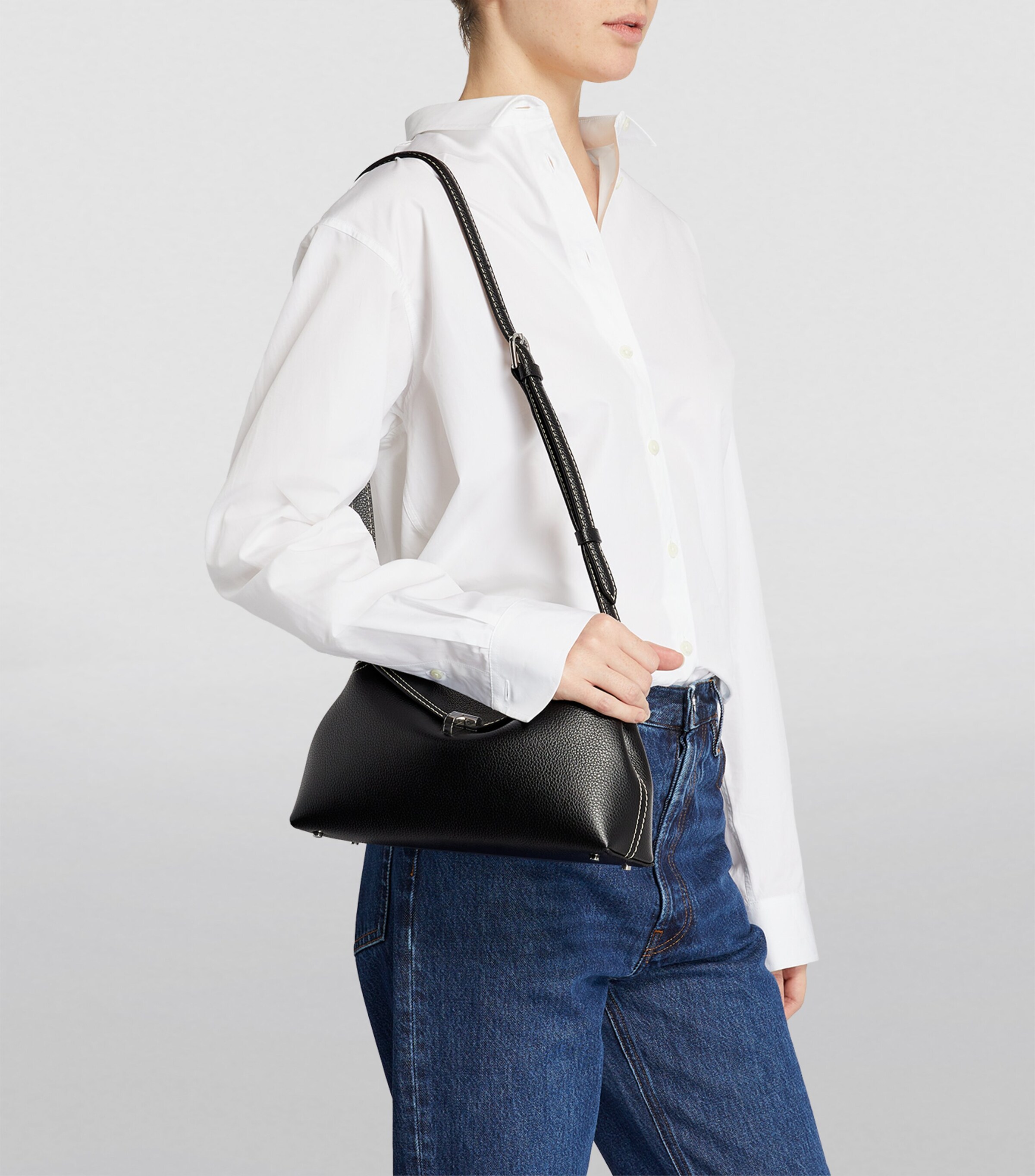 Toteme Leather T-Lock Clutch Bag Black Image 5