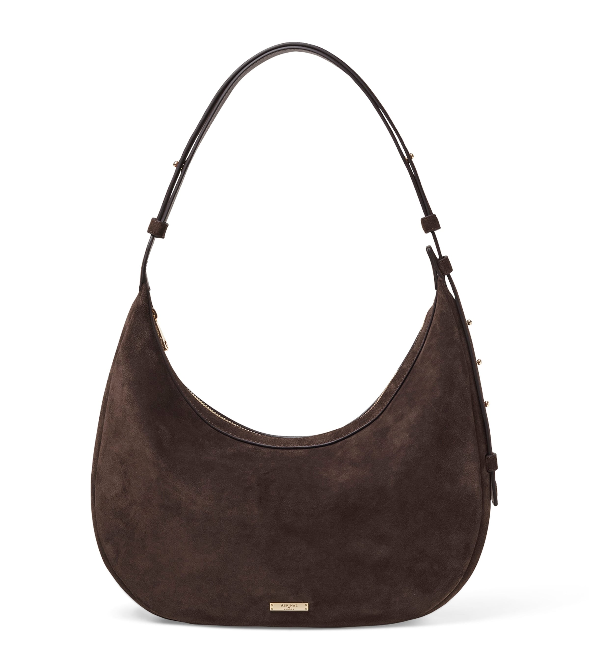 Aspinal Of London Womens Hudson Crescent Suede Shoulder Bag Chocolate In Brown