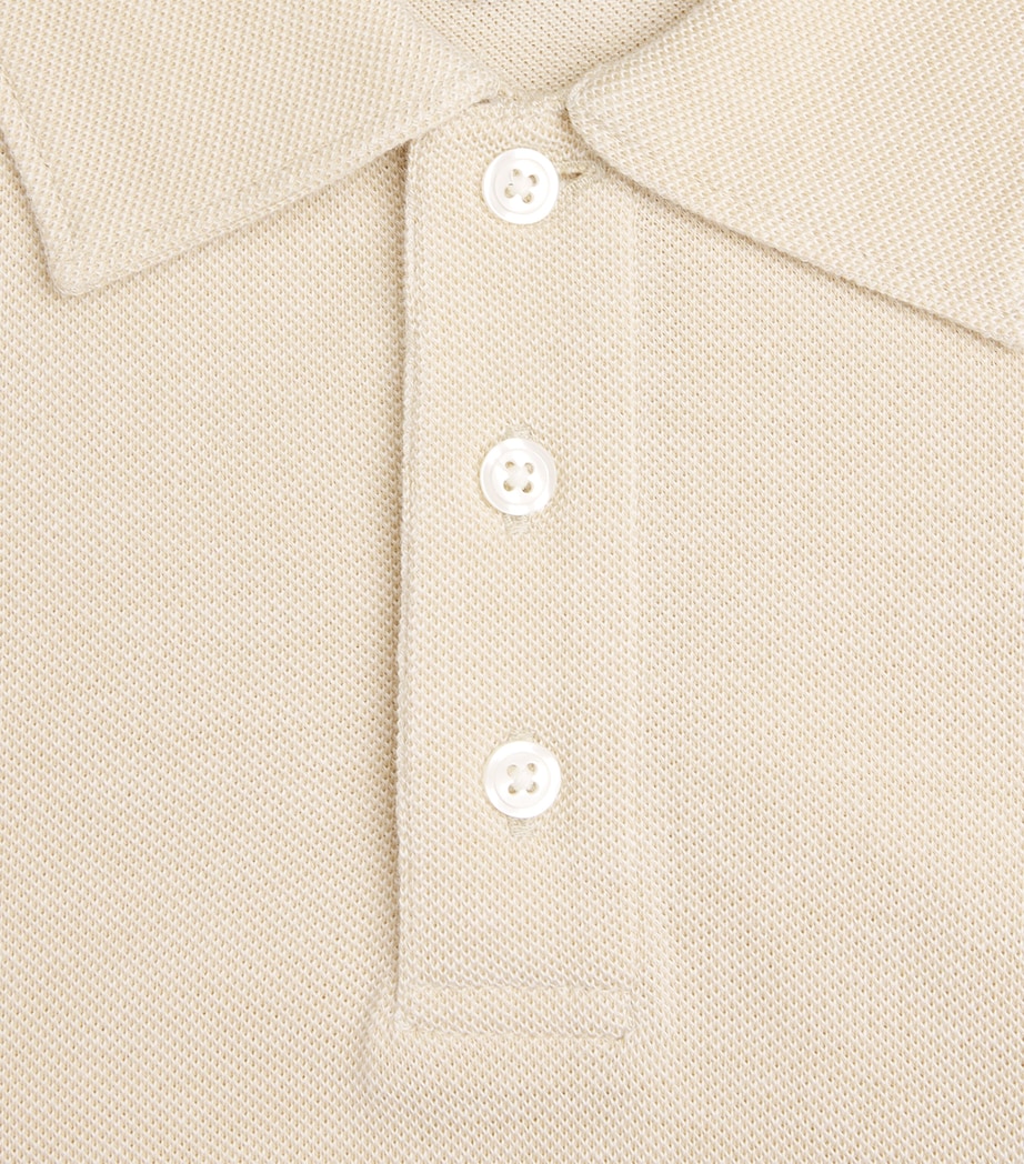 PAIGE Mens Cotton Demille Polo Shirt Pale Khaki Cmb Image 6