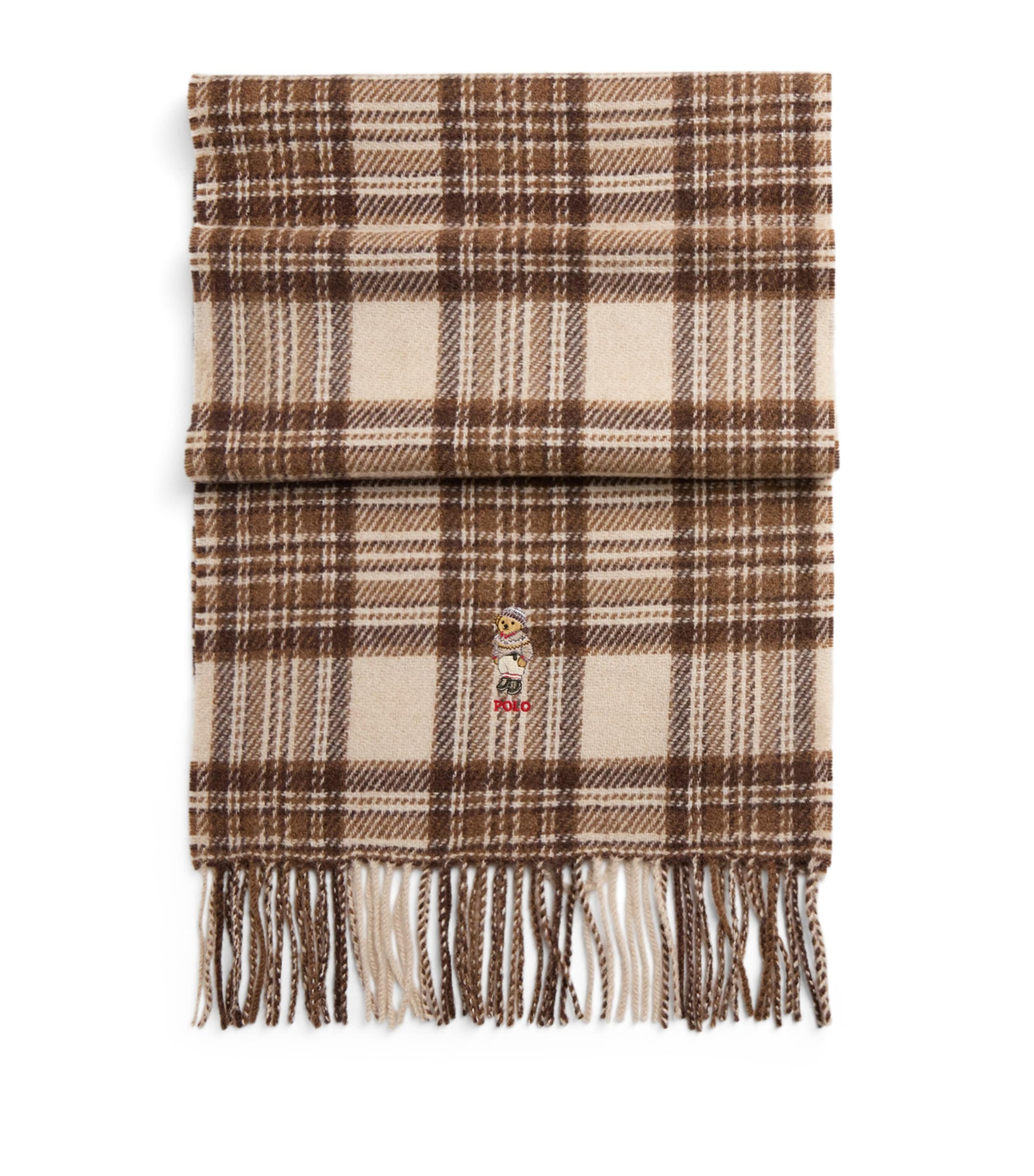 Polo Ralph Lauren Wool Check Polo Bear Scarf In Brown