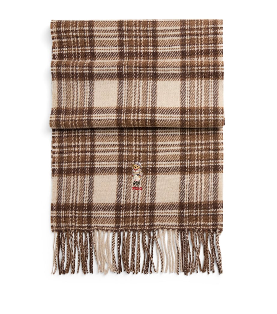Wool Check Polo Bear Scarf CREAM Image 1
