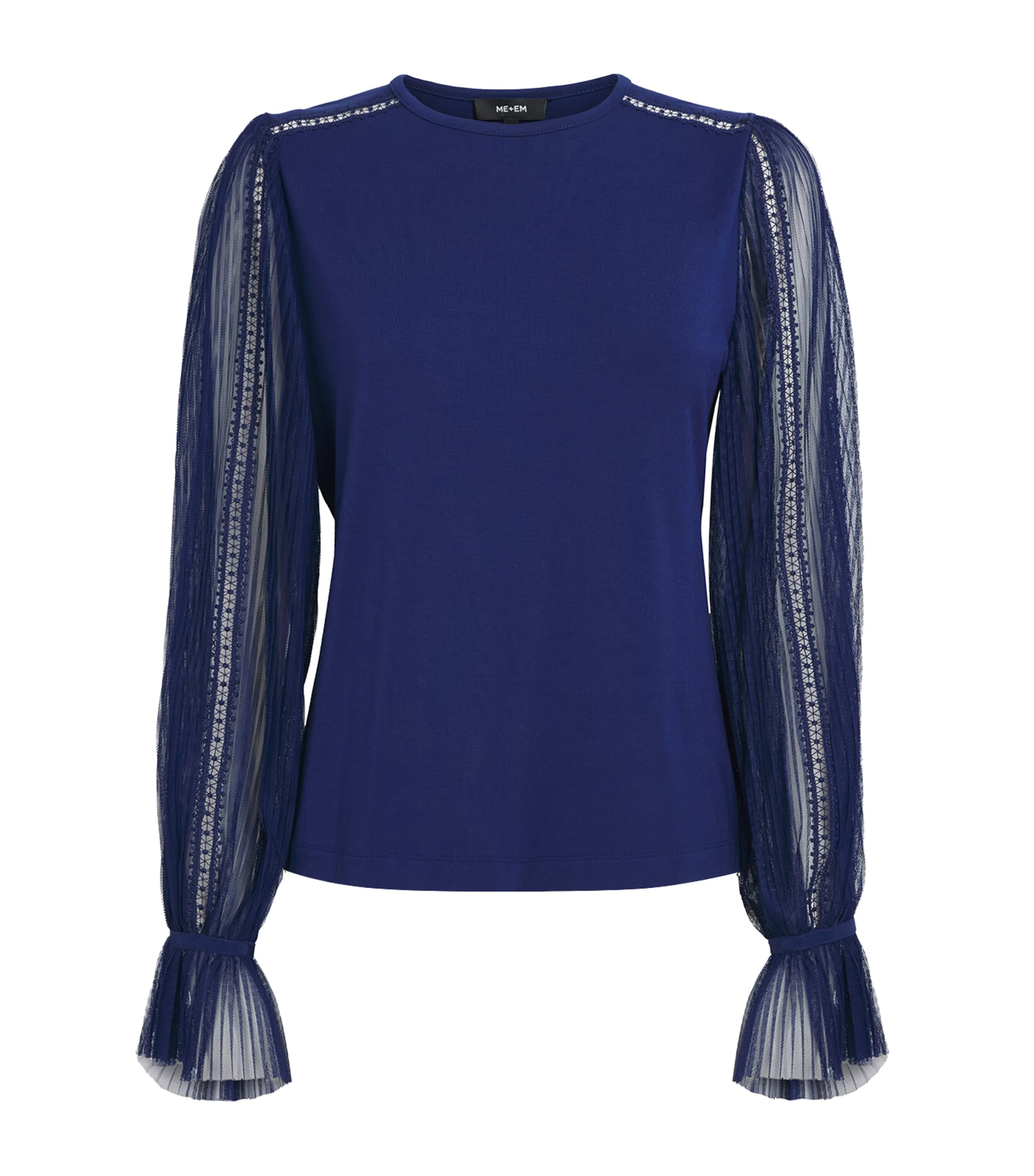 Me+em Tulle-sleeve Layering Blouse In Blue
