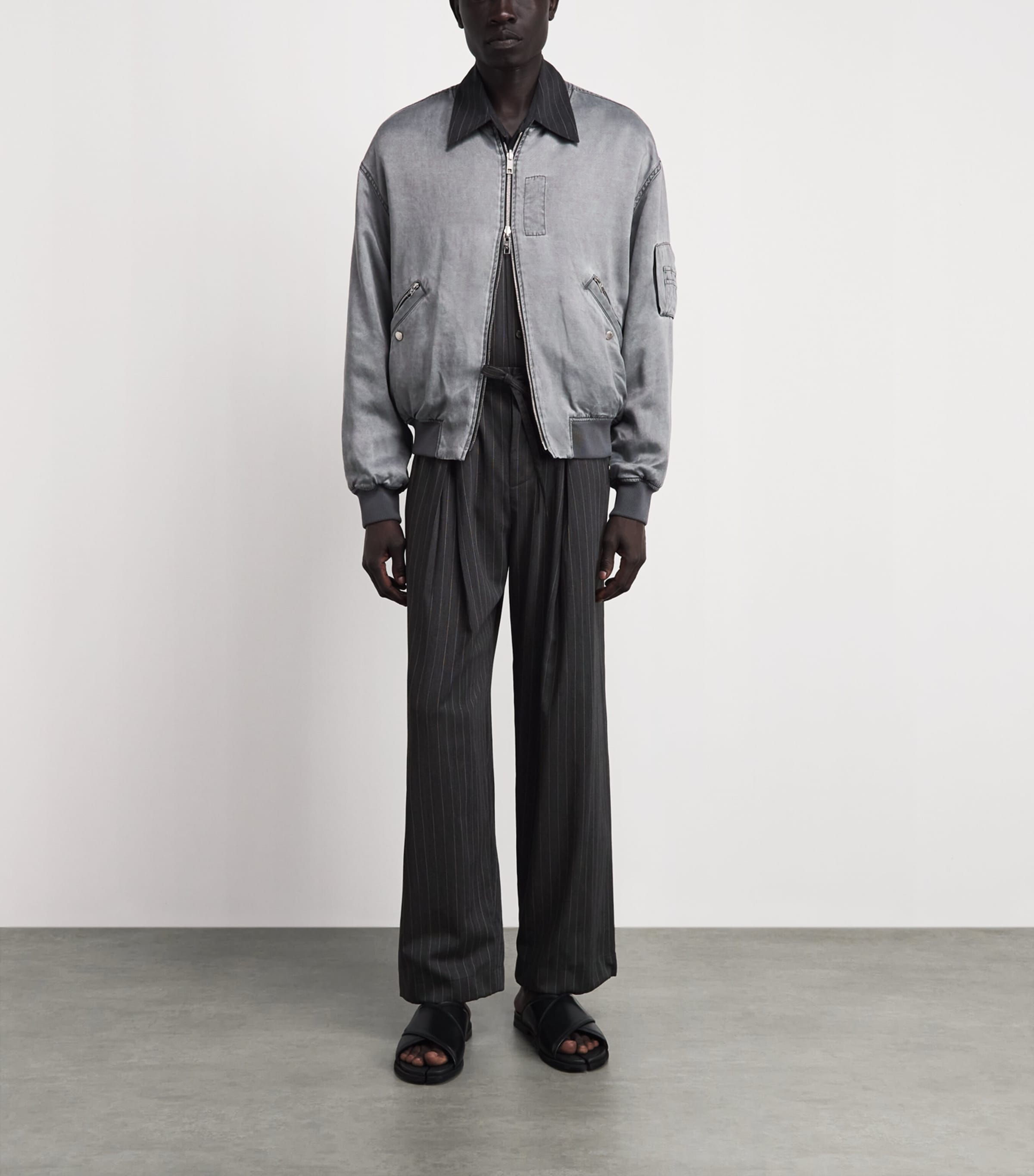 Wooyoungmi Mens Wool-Blend Pinstripe Wide-Leg Trousers Grey Image 2
