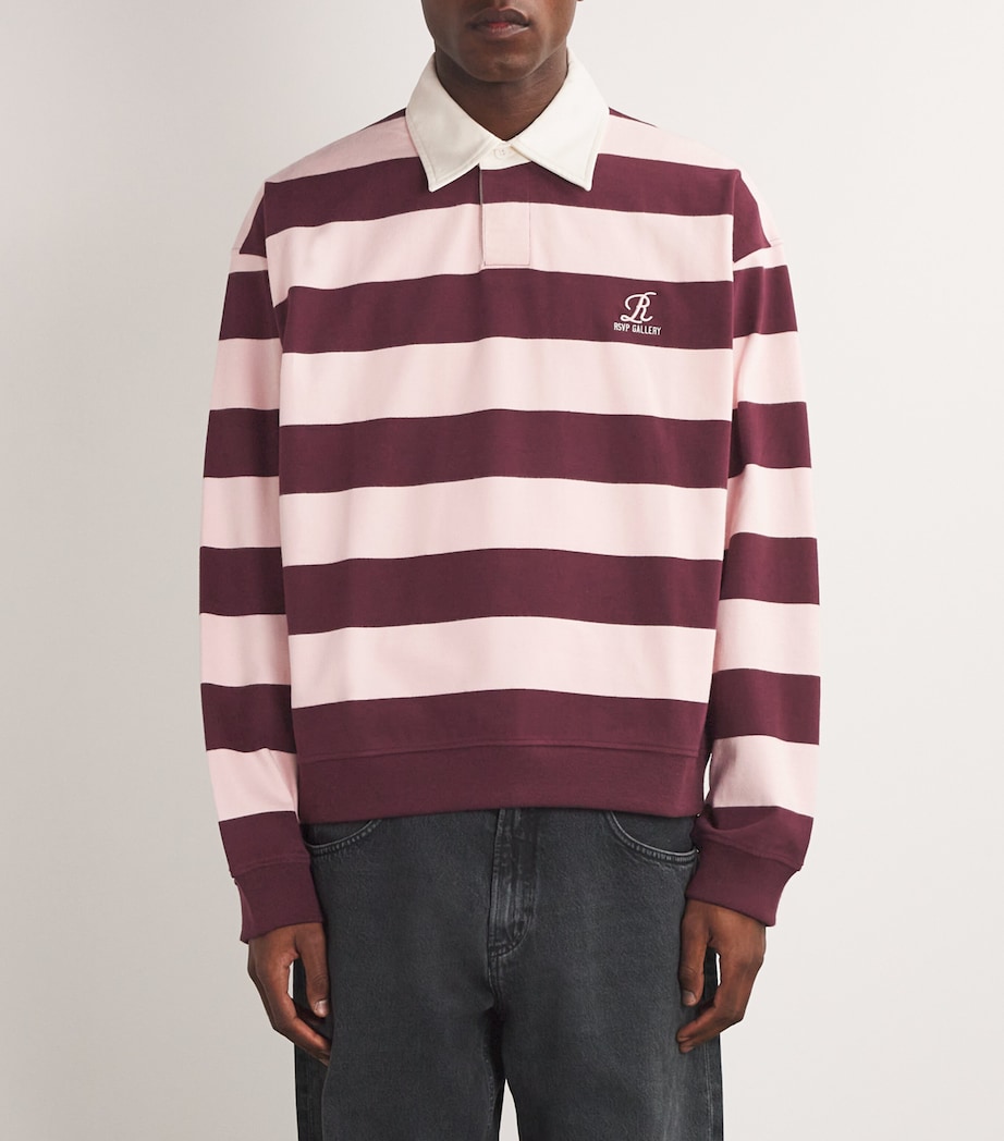 AGOLDE Mens x RSVP Gallery Cotton Rugby Shirt Pink/burg Image 3