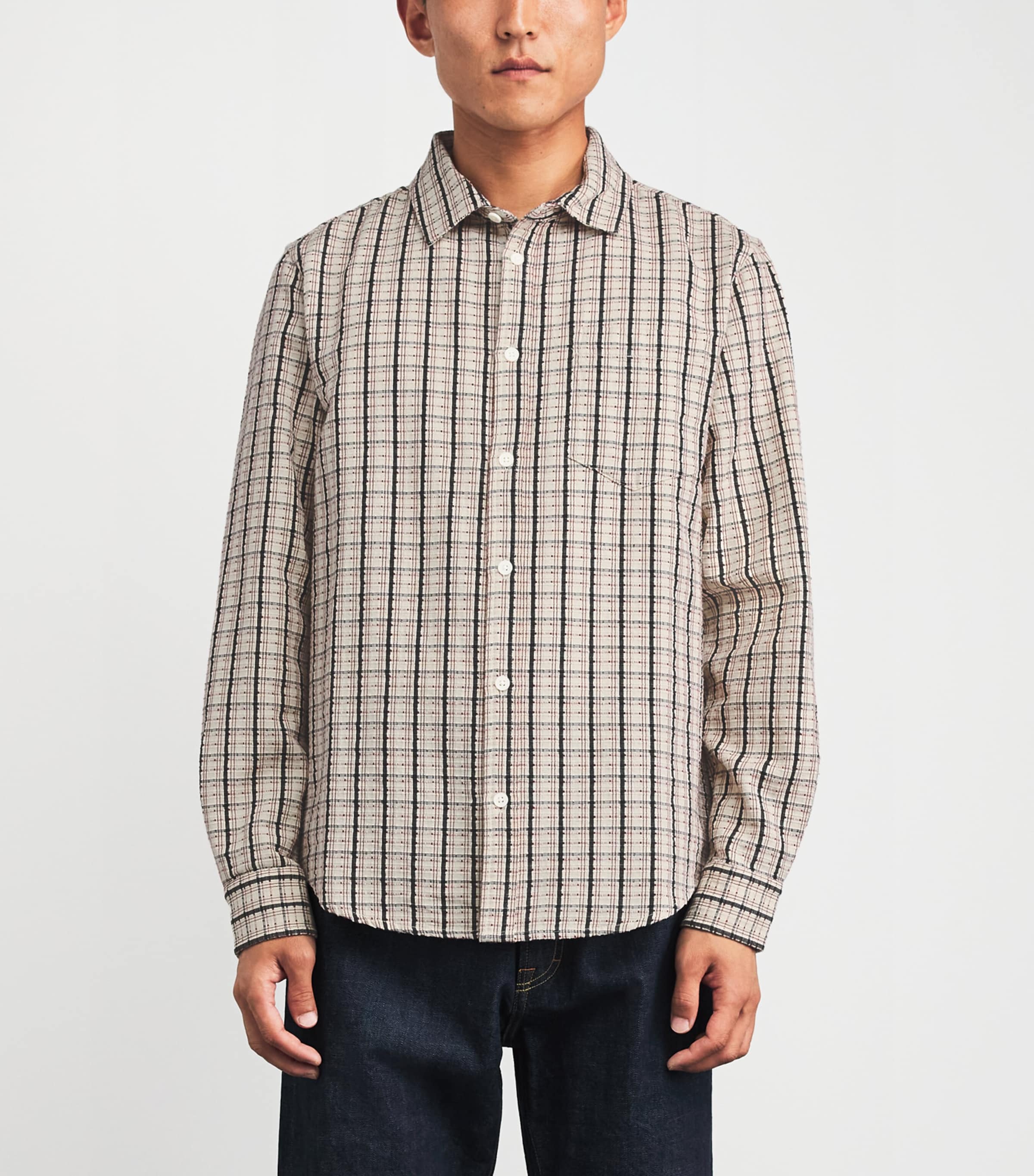 Wax London Mens Cotton Check Shelly Shirt Ecru / Red Image 4