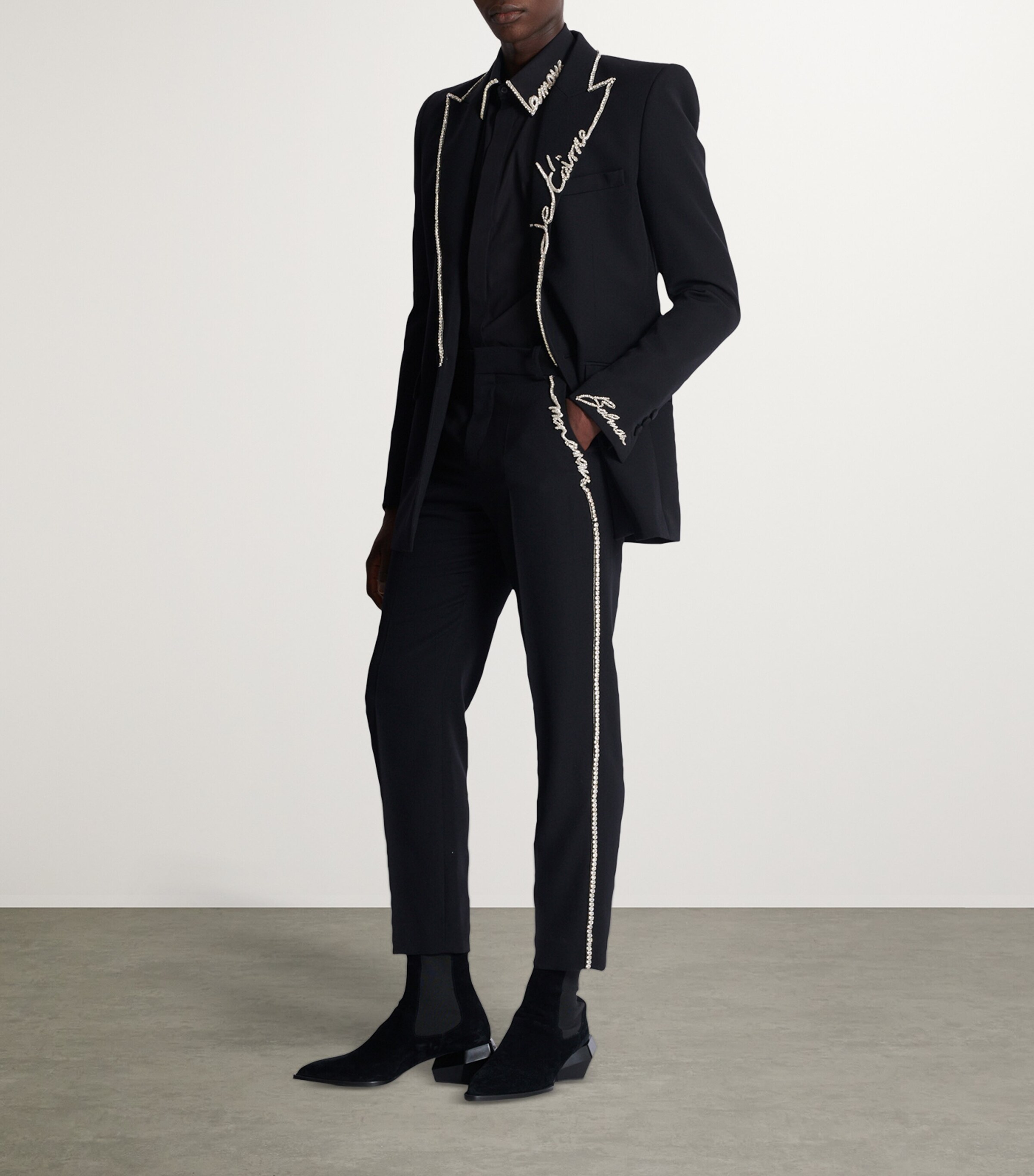 Balmain Mens Wool Embroidered Tailored Trousers Ehv Noir/cristal Image 8