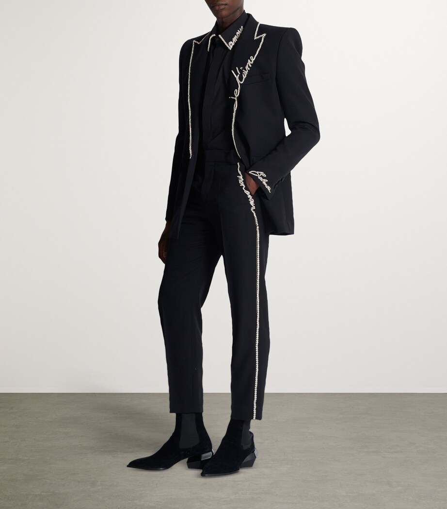 Balmain Mens Wool Embroidered Tailored Trousers Ehv Noir/cristal Image 8